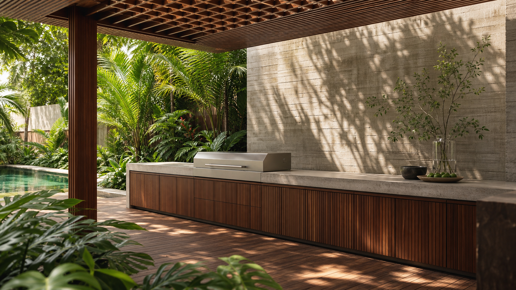 Fadior Vantage Outdoor Kitchen Suite with Emberscreen Grill Sill — lifestyle setting with natural light and residential