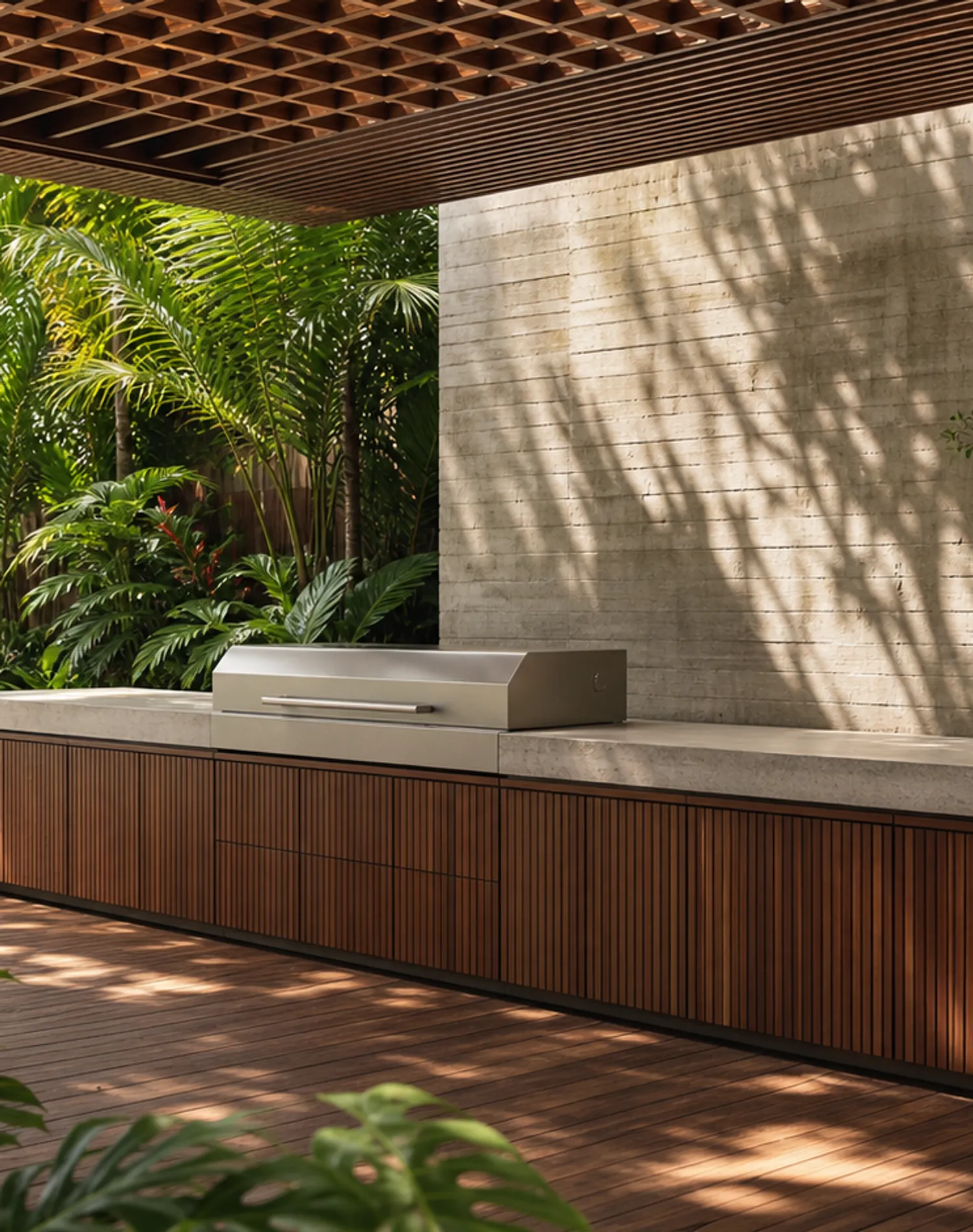 Fadior Vantage Outdoor Kitchen Suite with Emberscreen Grill Sill — lifestyle setting with natural light and residential