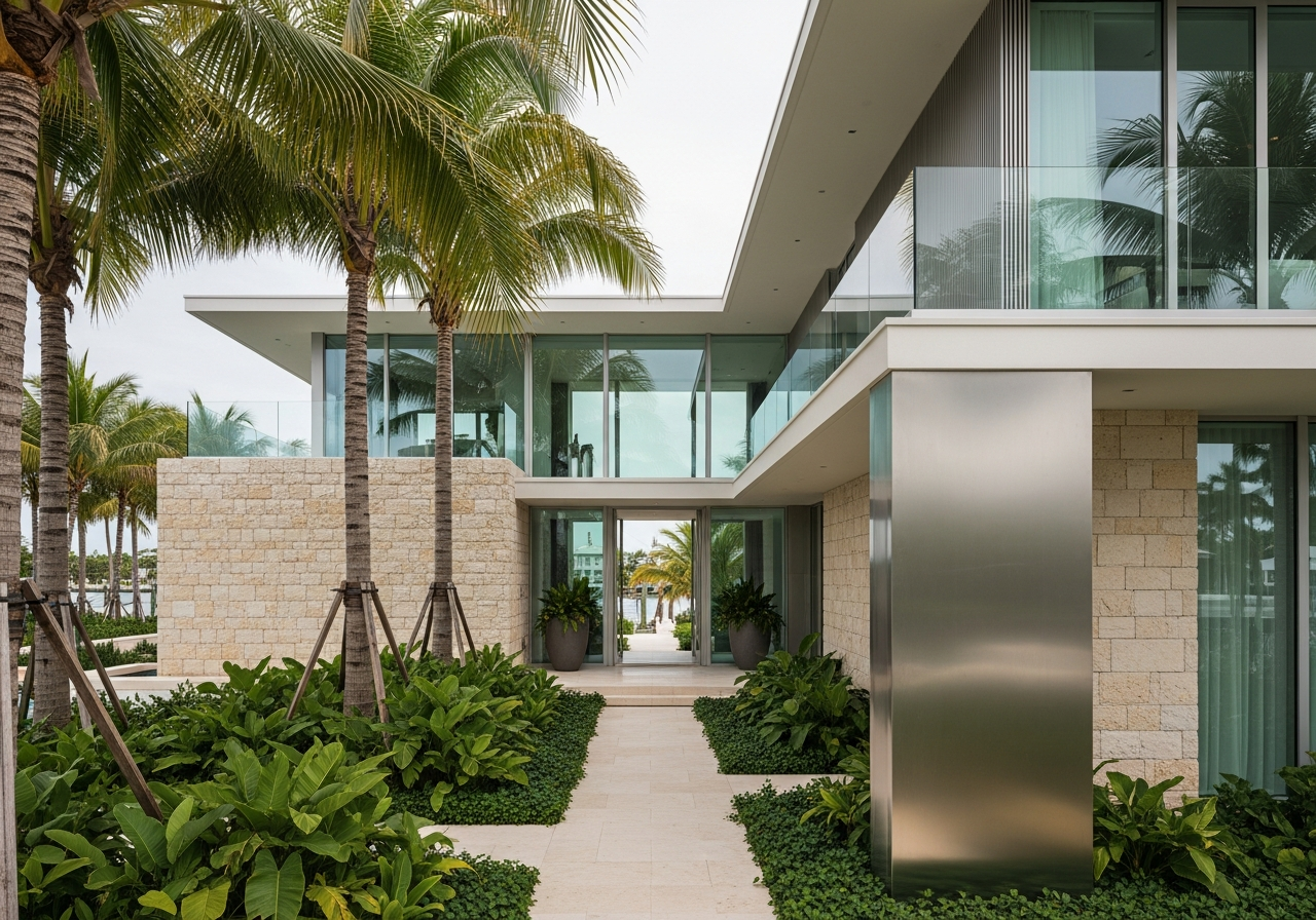 Fadior Miami Bayfront Villa — architectural exterior and landscape context