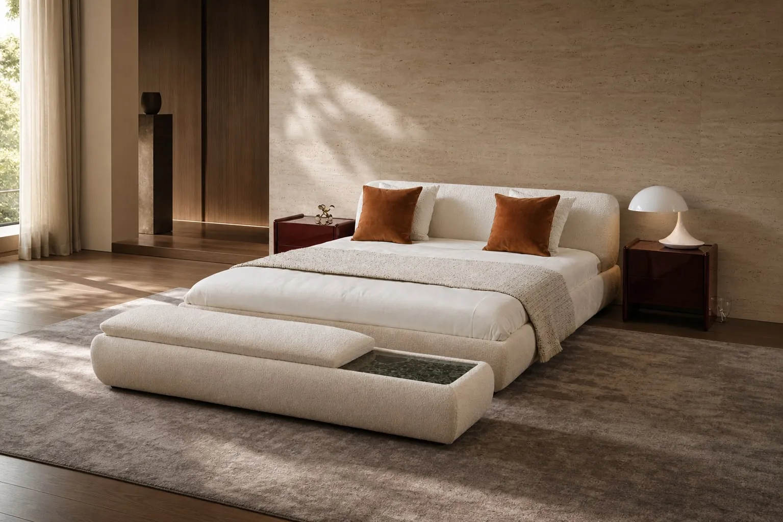 Rolled-Edge Curved Fabric Bed