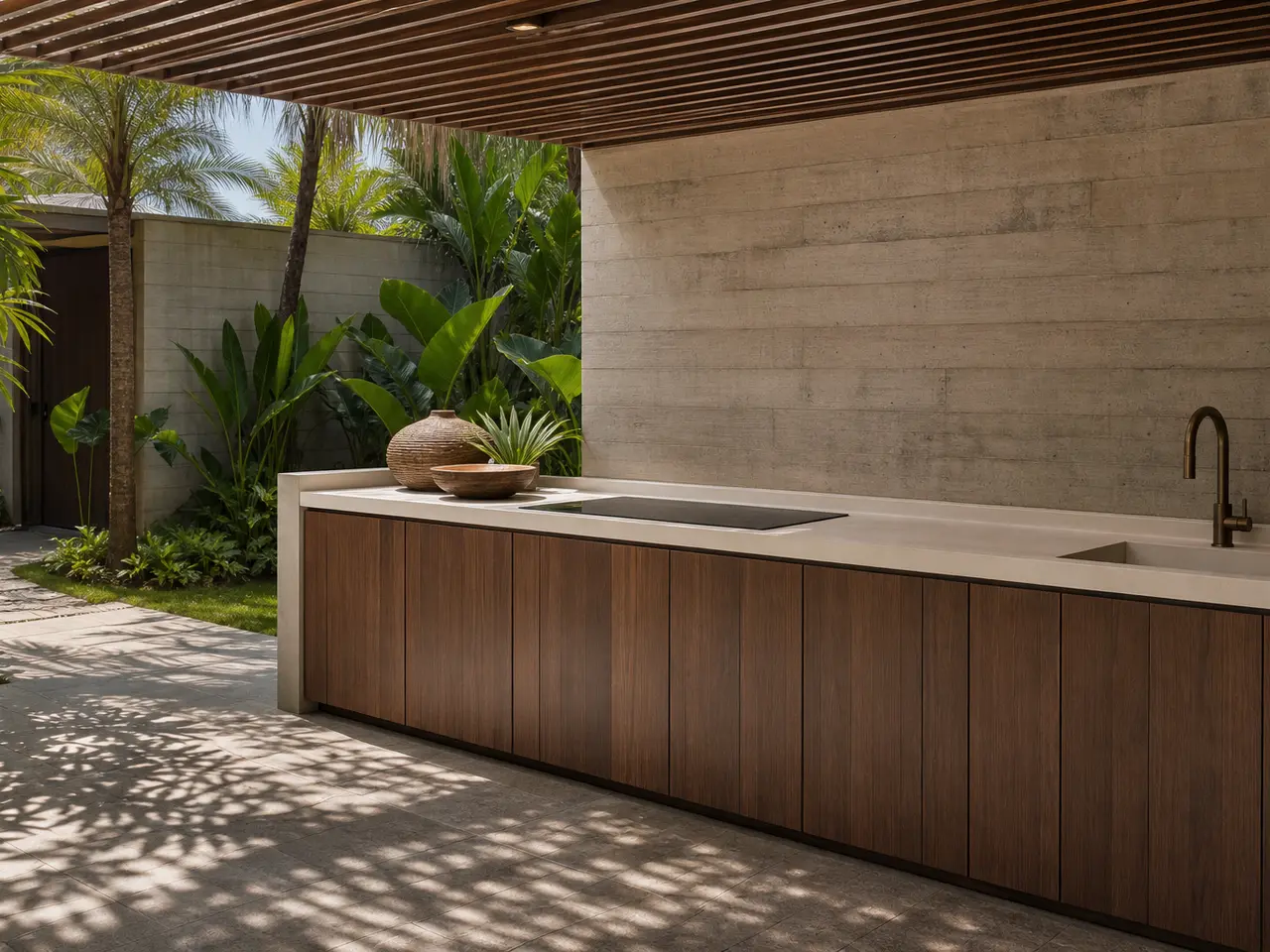 Fadior Horizon Outdoor Kitchen Suite with Staron Seamless Counter Cove - 304 stainless steel outdoor kitchen cabinetry with grill, sink, prep counter, weather-ready storage, and open-air use