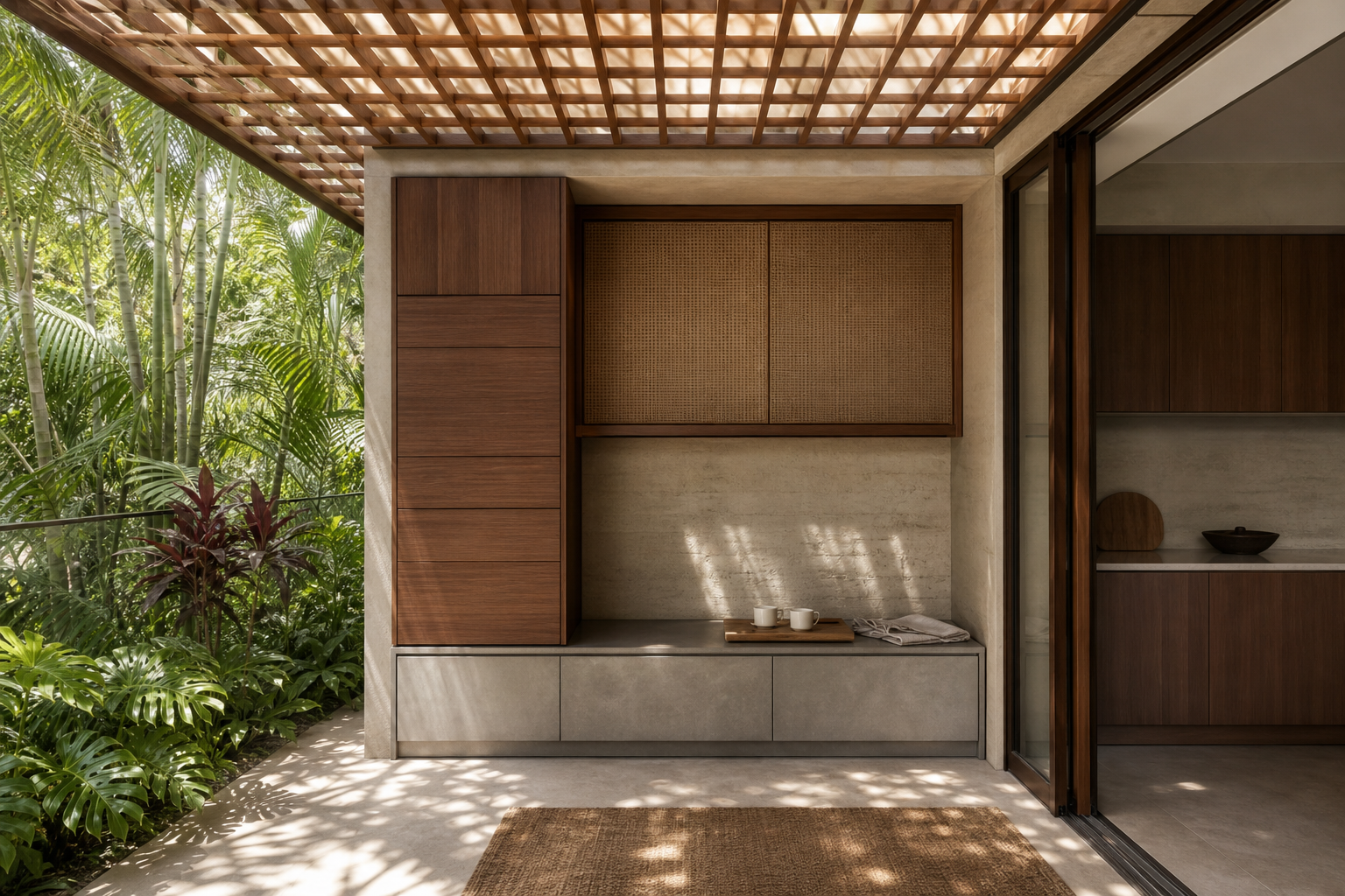 Fadior Soleil Balcony Suite with Rattan Shade Breakfast Niche — lifestyle setting with natural light and residential styling