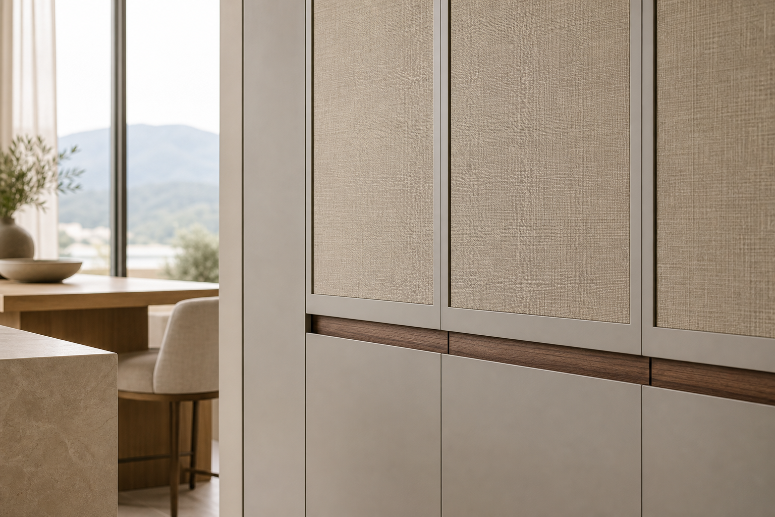 Fadior Lumiere Wardrobe Suite with Ribbed Pearl Dressing Lantern — close-up of stainless steel finish and hardware detail