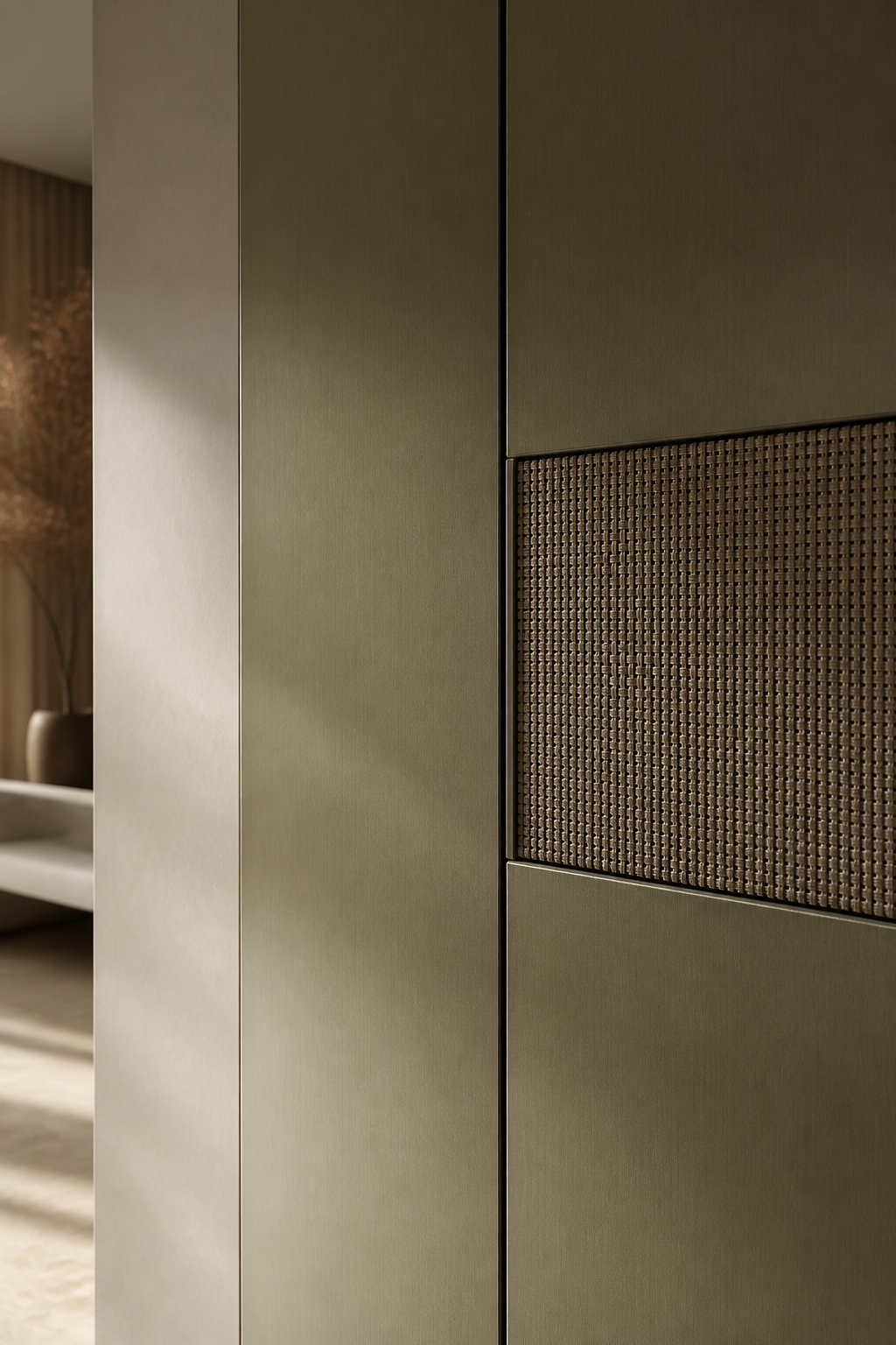 Fadior Miroir Wall Panel Suite with Shadowline Storage Gallery — close-up of stainless steel finish and hardware detail