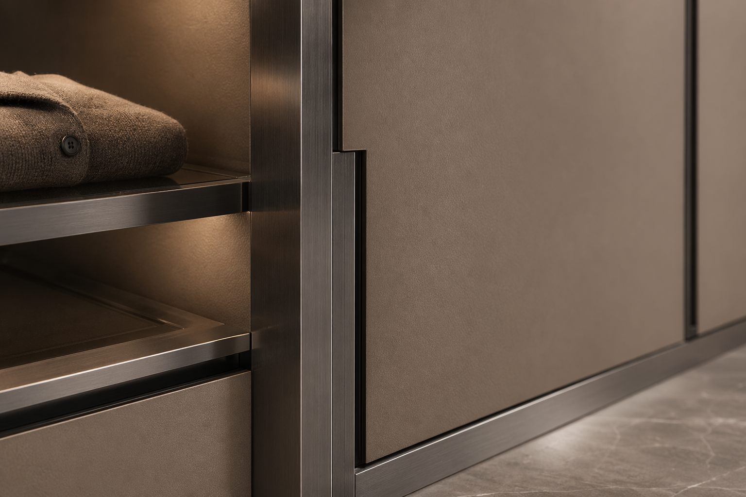 Fadior Brera Wardrobe Suite — close-up of stainless steel finish and hardware detail
