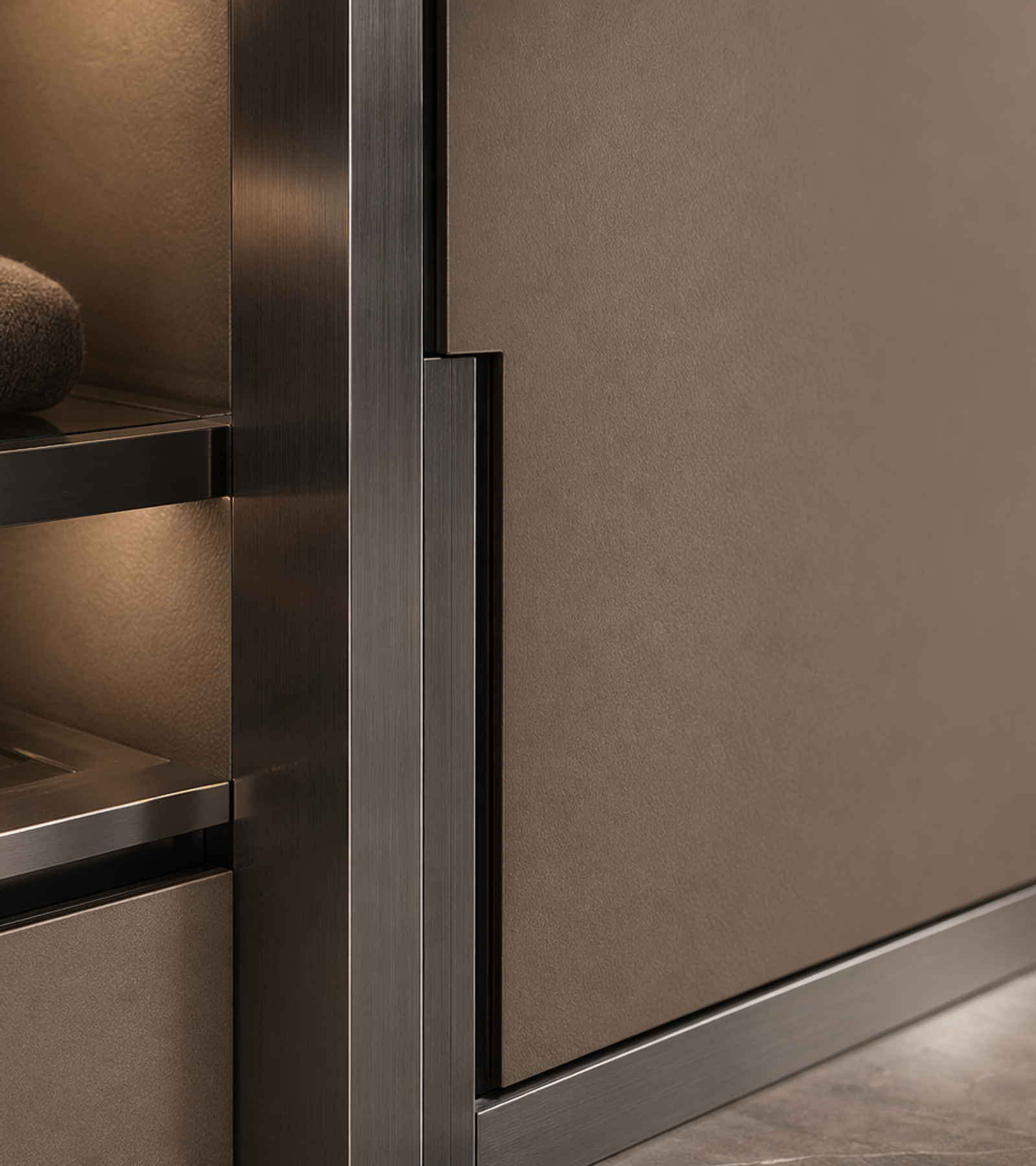 Fadior Brera Wardrobe Suite — close-up of stainless steel finish and hardware detail