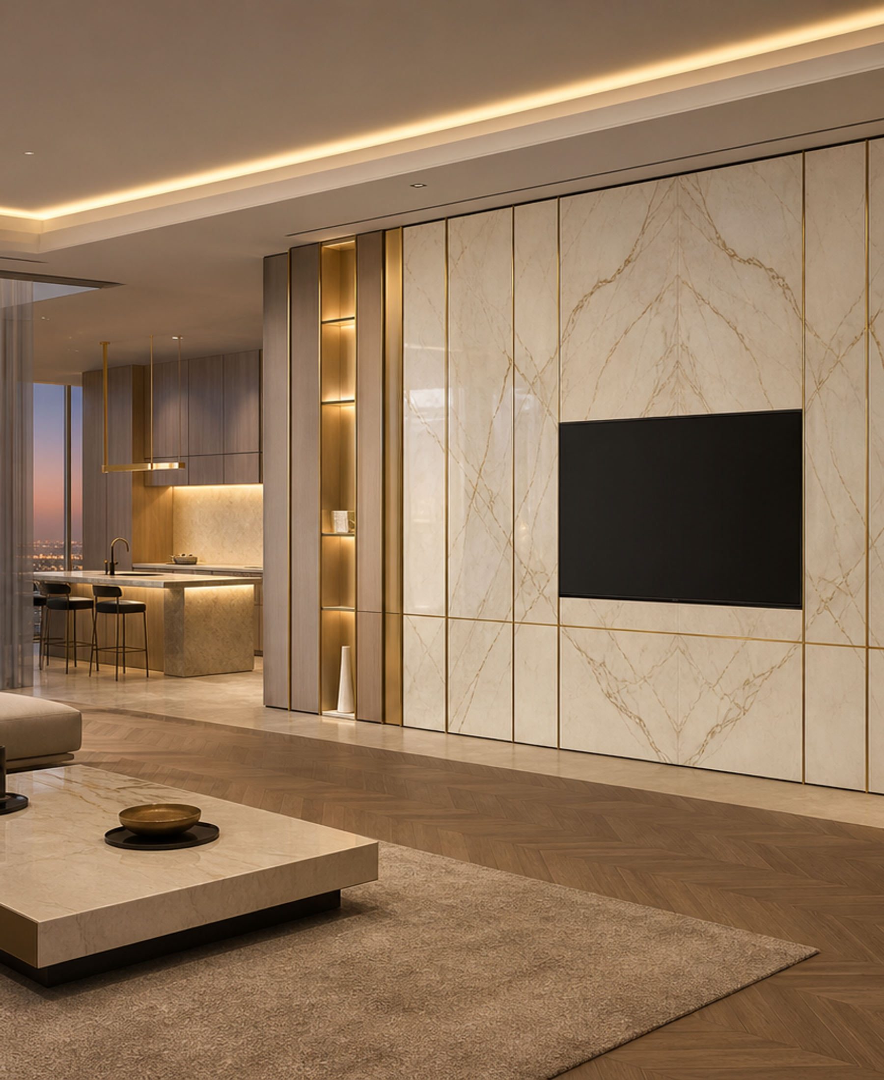 Fadior Silvan Connected Media Service Wall — 304 stainless steel living room system, front view