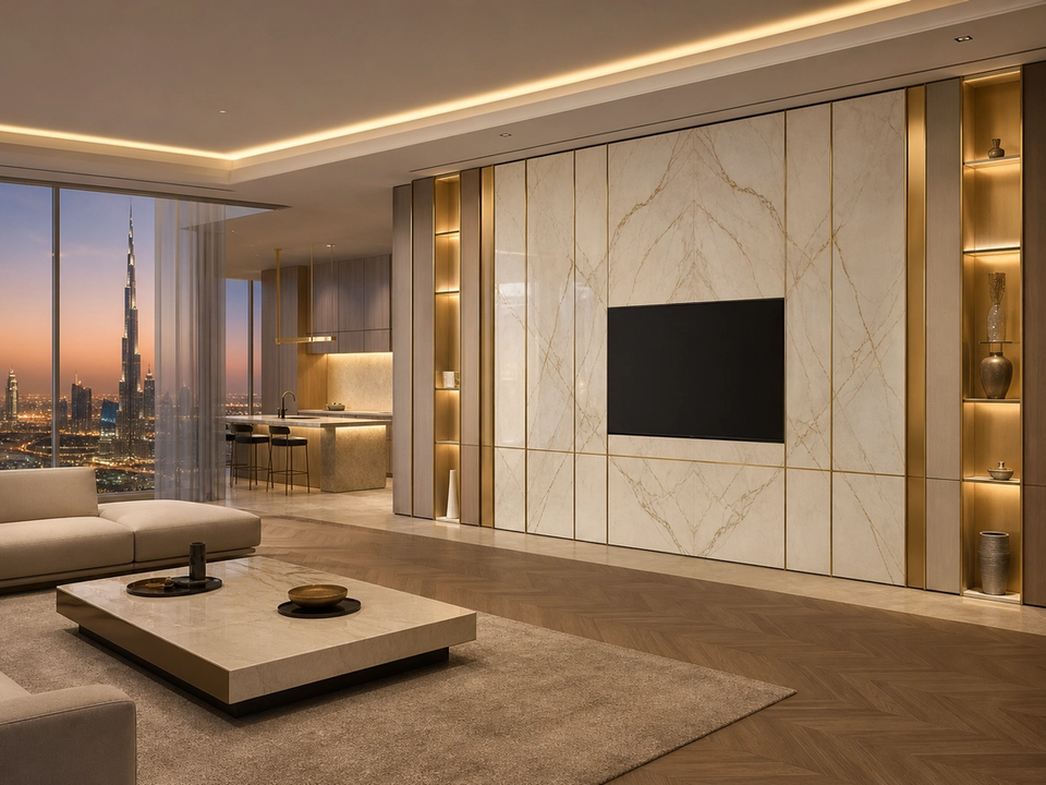 Fadior Silvan Connected Media Service Wall — 304 stainless steel living room system, front view