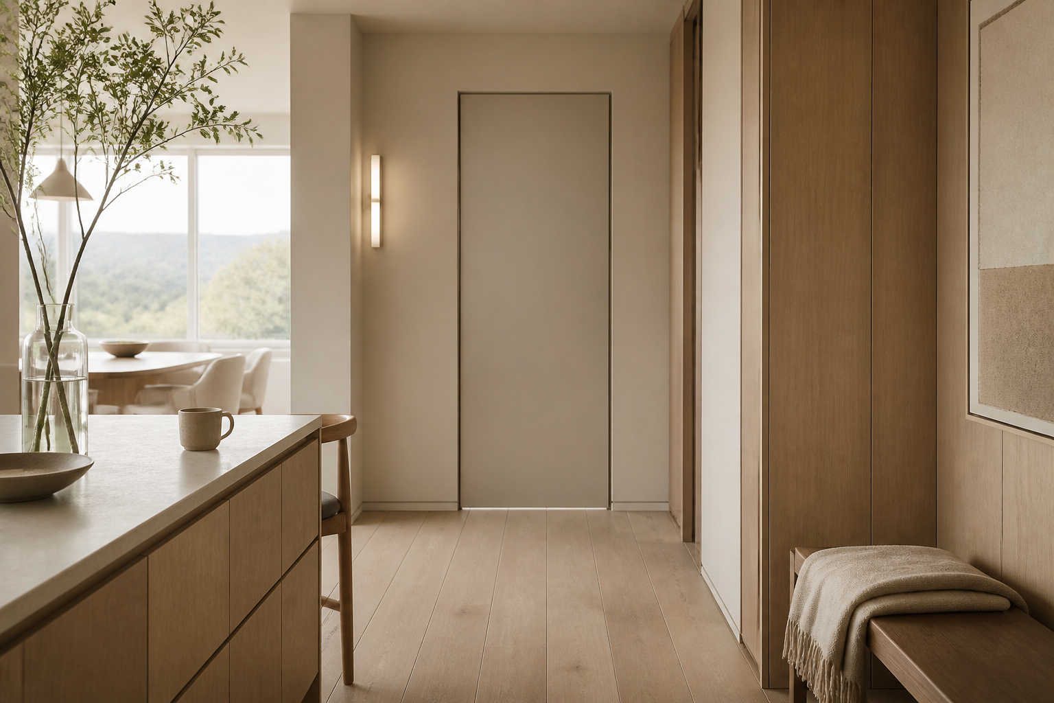 Fadior Alabaster Waypoint Passage Door — lifestyle setting with natural light and residential styling