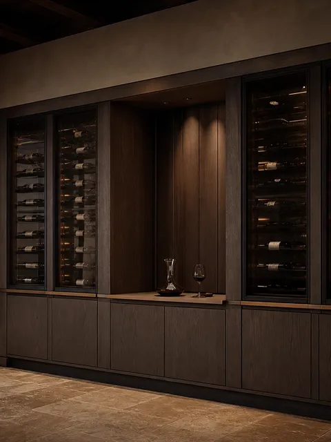 Suite de Armario de Vinos Cru con Muro de Decantación de Vidrio Climatizado