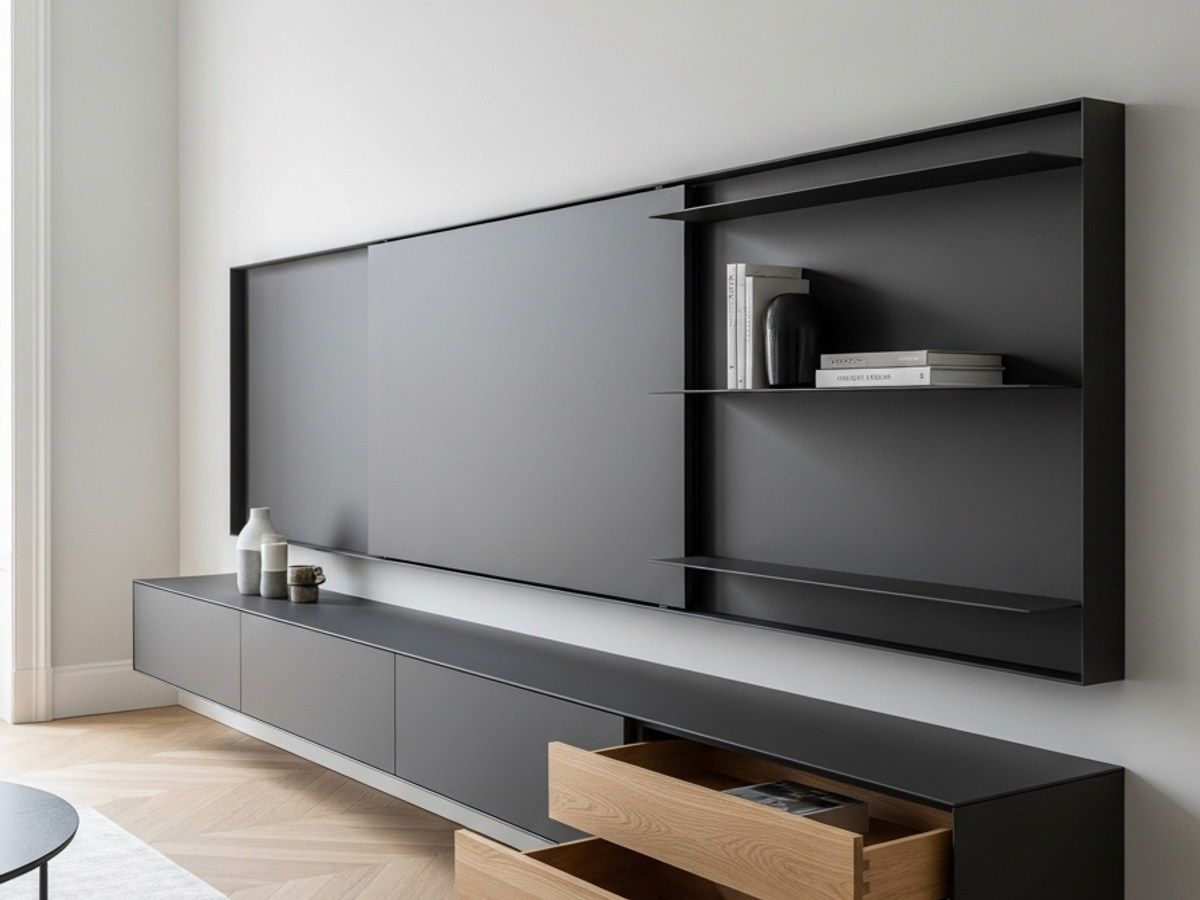 Fadior Essence Media Console — 304 stainless steel living room system, front view