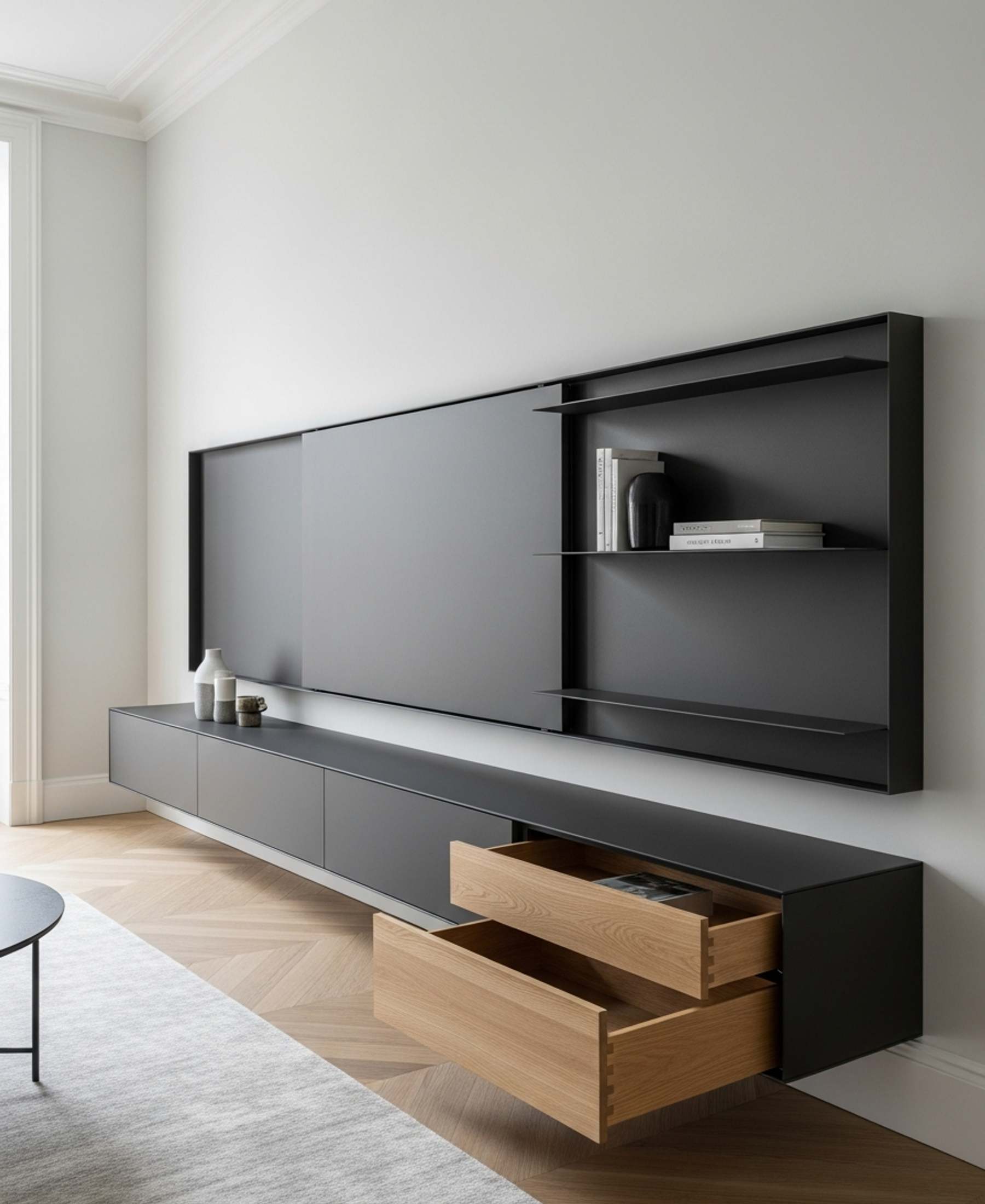 Fadior Essence Media Console — 304 stainless steel living room system, front view