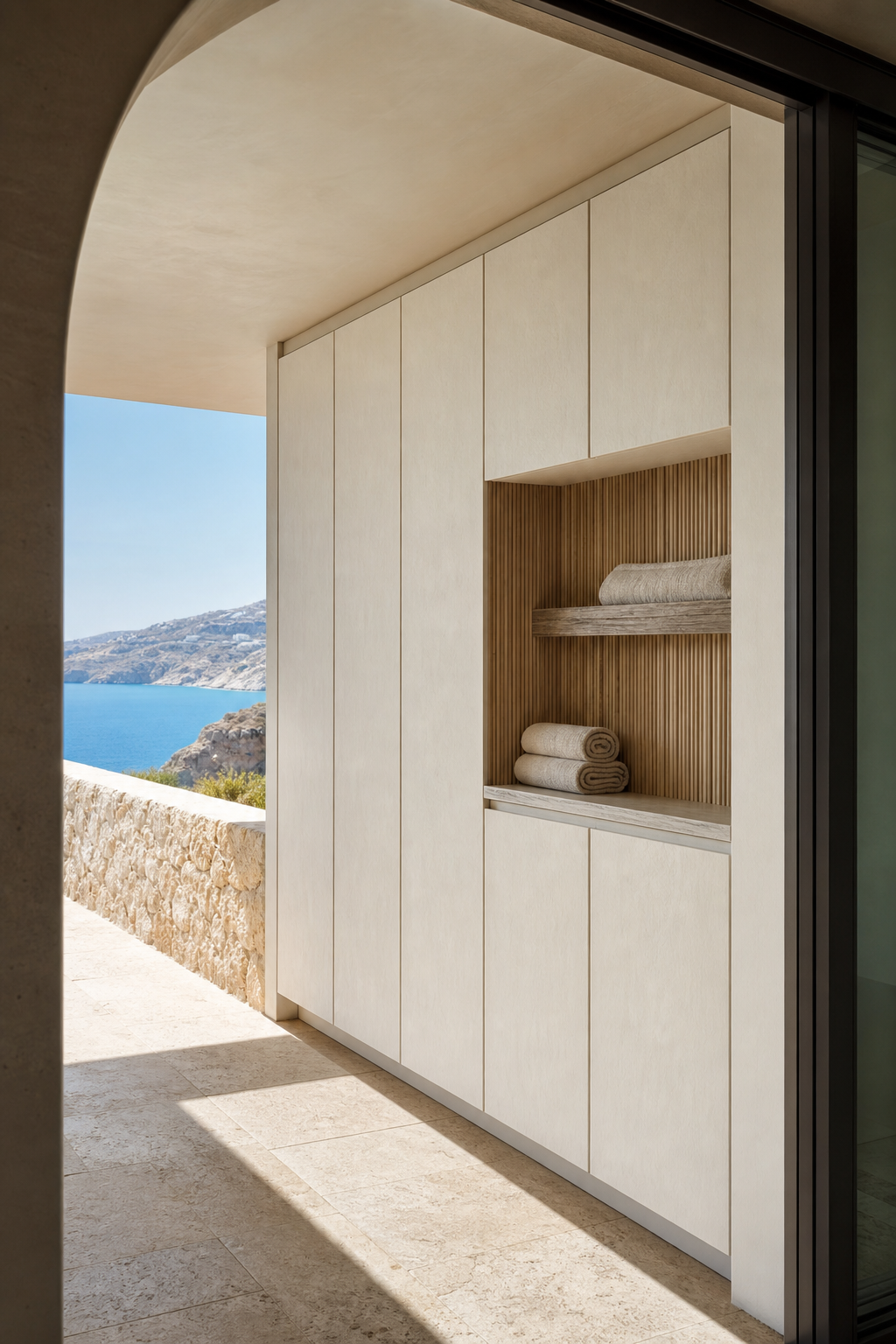 Fadior Aurora Balcony Suite with Monsoon Towel Drying Niche — interior room context showing cabinet integration