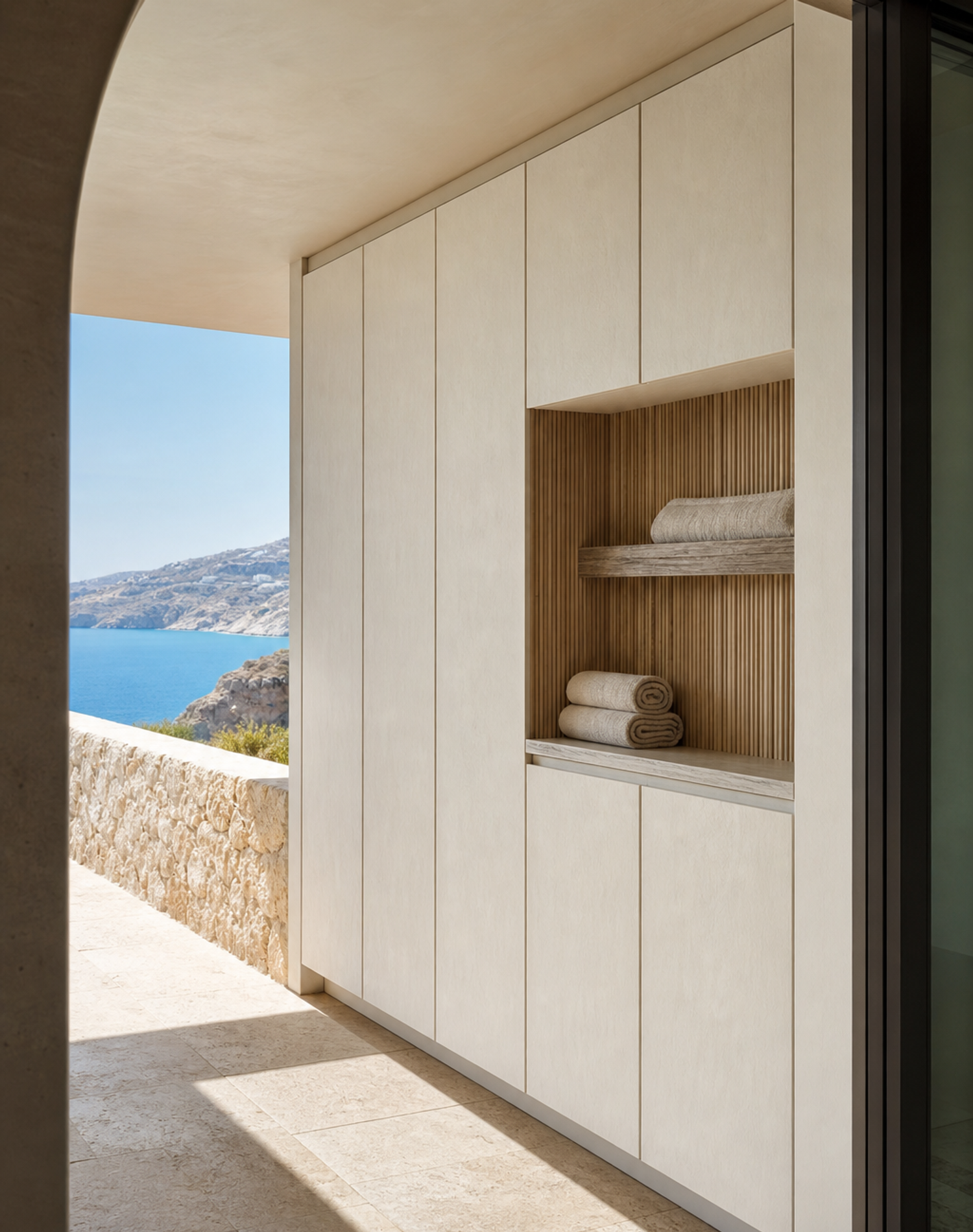 Fadior Aurora Balcony Suite with Monsoon Towel Drying Niche — interior room context showing cabinet integration