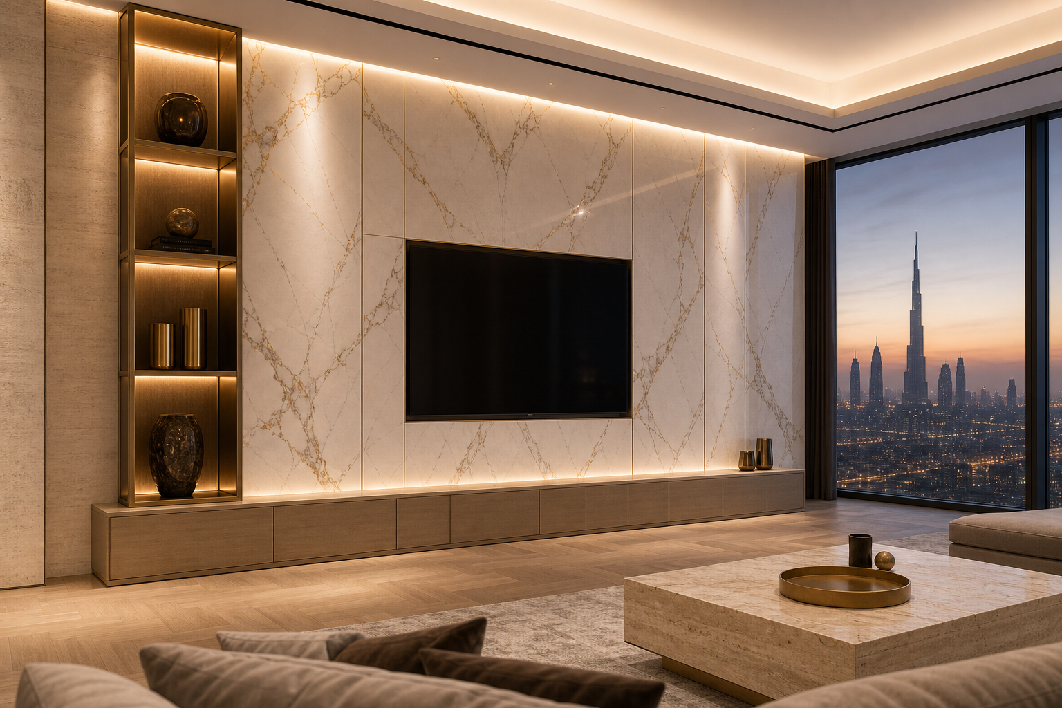 Fadior Zenith Living Room Suite with Oak Datum Listening Niche — lifestyle setting with natural light and residential styling