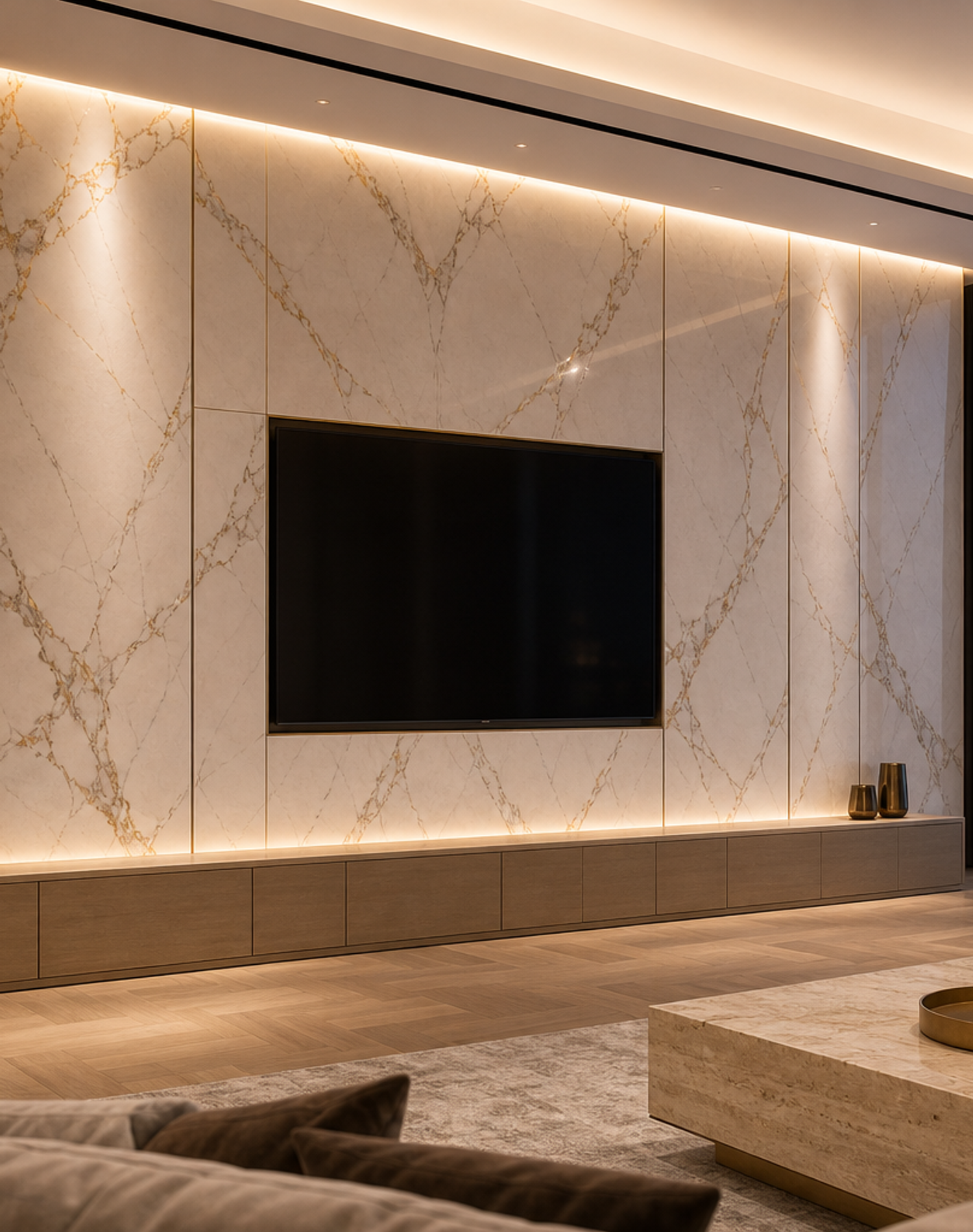 Fadior Zenith Living Room Suite with Oak Datum Listening Niche — lifestyle setting with natural light and residential styling
