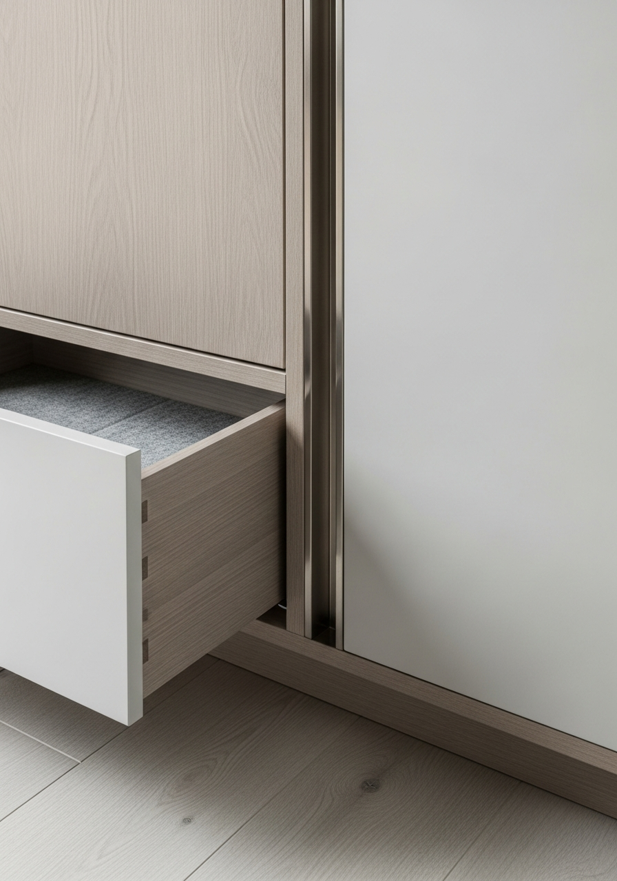 Fadior Brera Clerestory Wardrobe — close-up of stainless steel finish and hardware detail