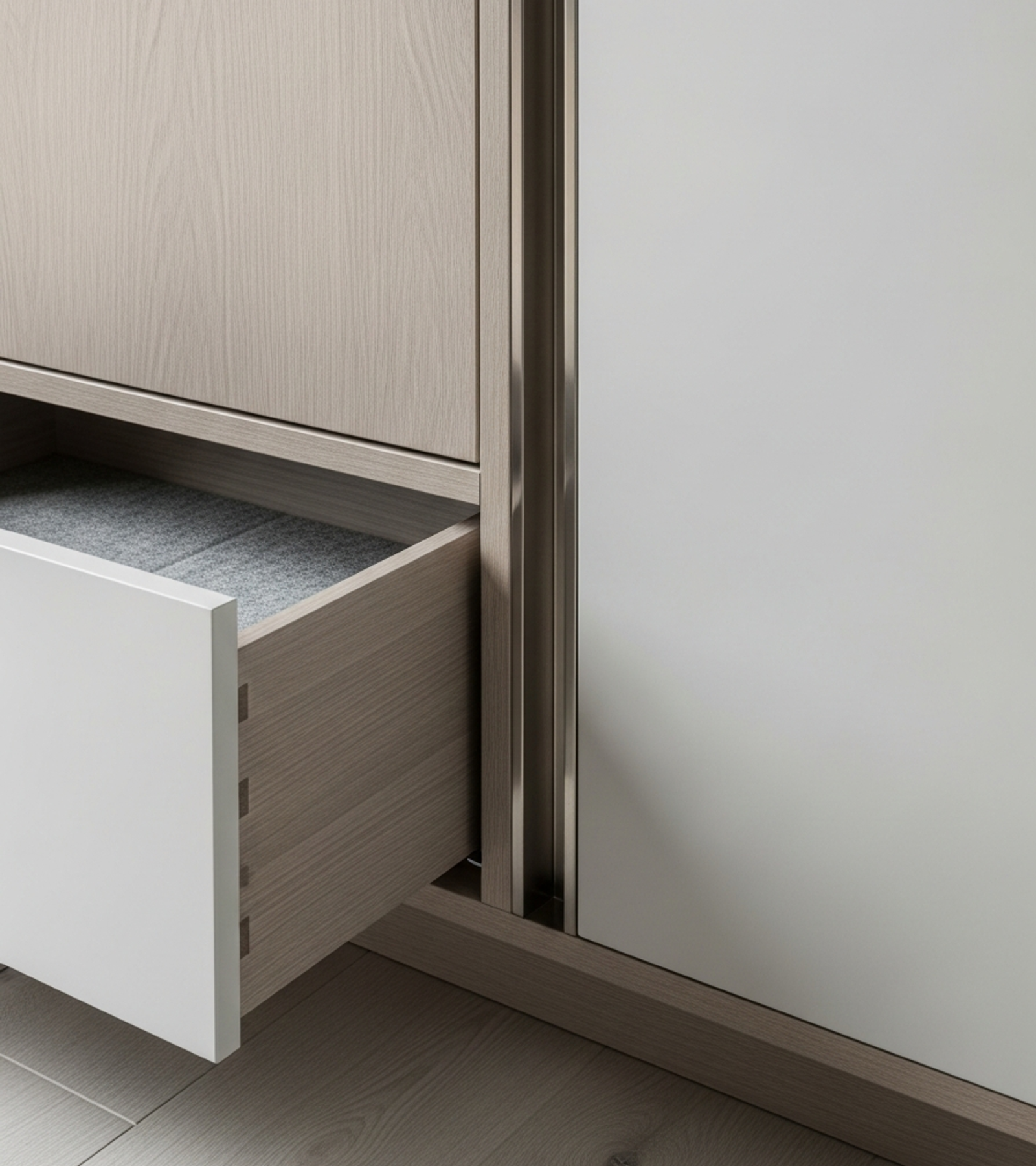 Fadior Brera Clerestory Wardrobe — close-up of stainless steel finish and hardware detail