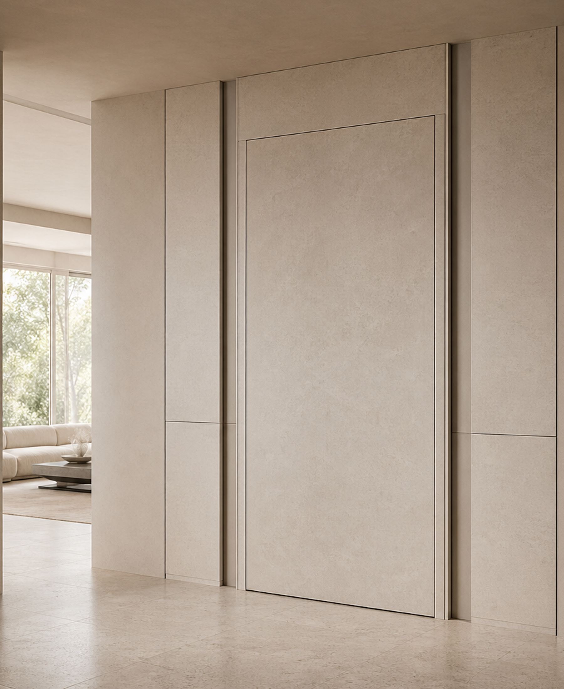 Fadior Silhouette Interior Door Suite with Ribbon Reveal Pivot Portal — 304 stainless steel interior door system, front view