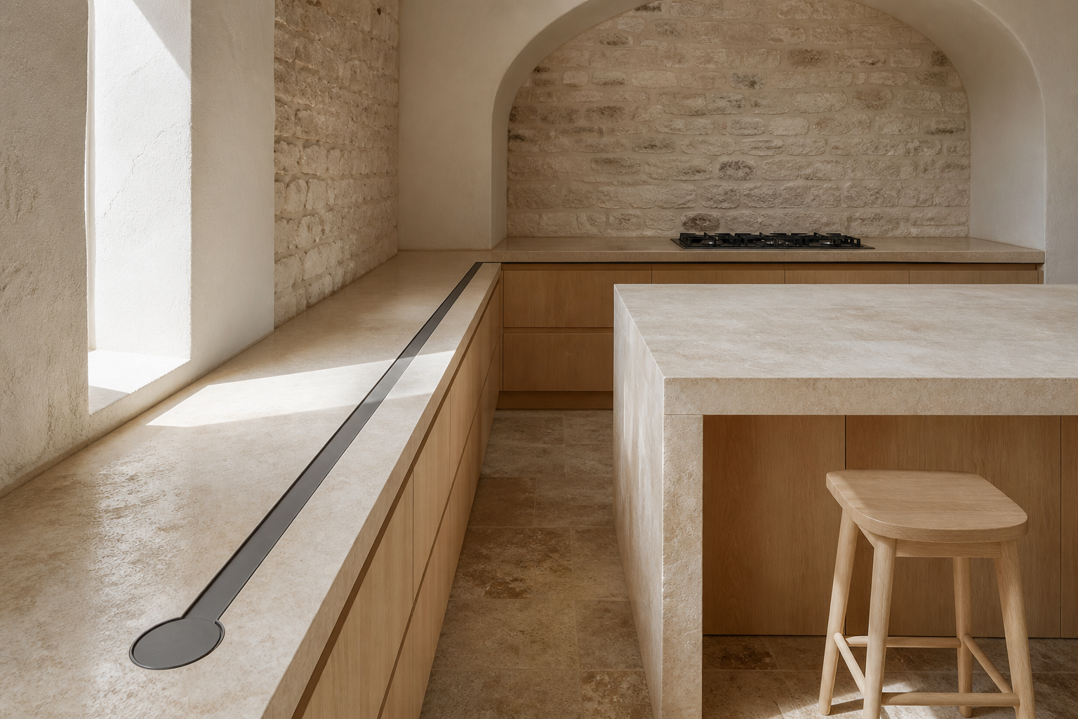 Fadior Terrena Kitchen Suite with Sensor-Ready Worktop Spine — interior room context showing cabinet integration