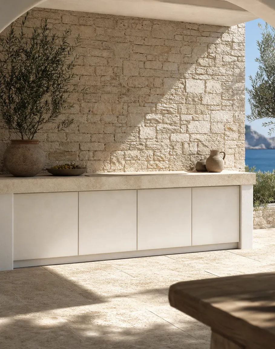 Suite de Cocina Exterior Vantage con Módulo de Servicio Limestone Tide perspectiva interior