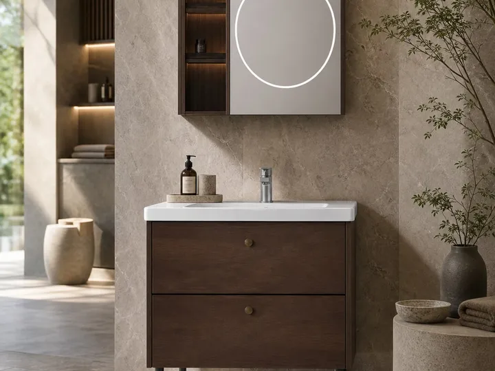 Mueble de baño con lavabo, cajón ecológico y espejo inteligente 800×485×600 mm