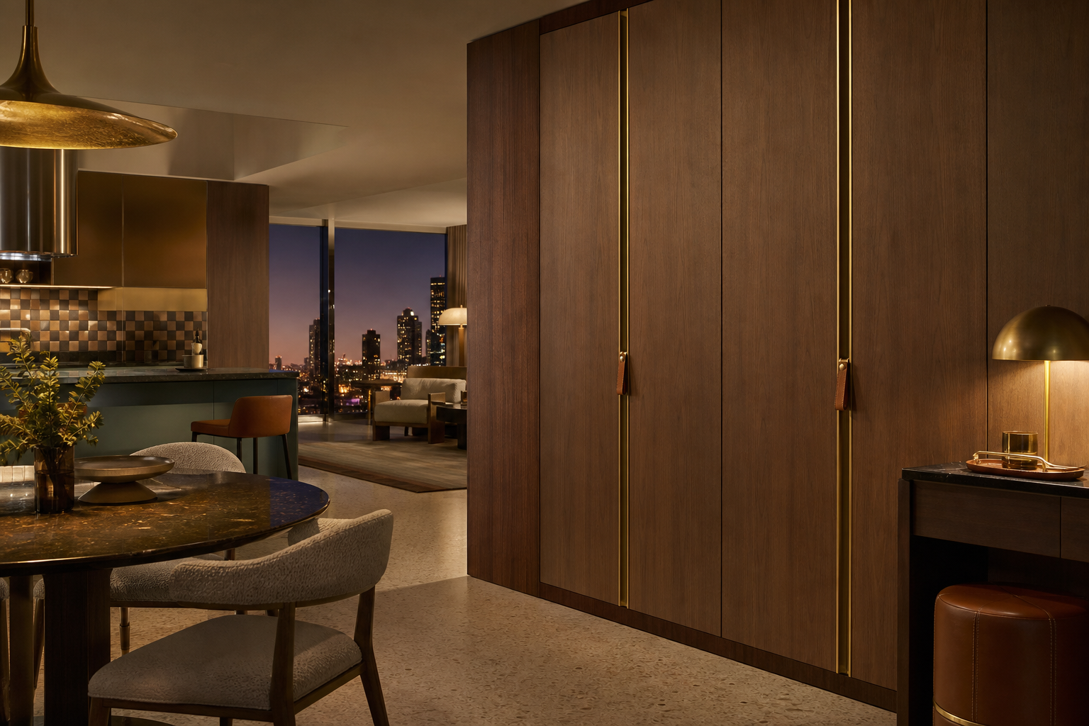 Fadior Voyage Wardrobe Suite with Spectral Patina Dressing Wall — lifestyle setting with natural light and residential