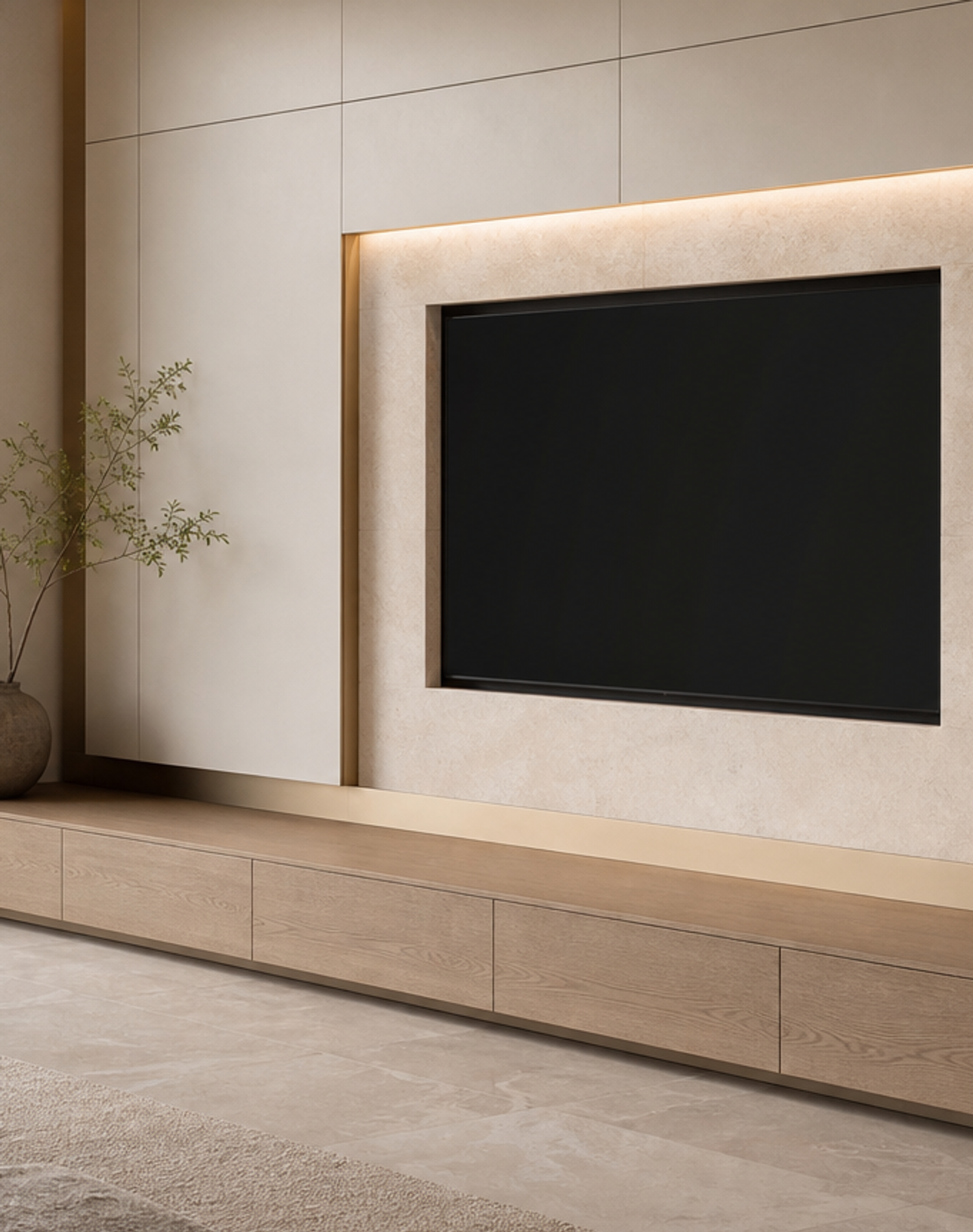 Fadior Silvan Living Room Suite with Lowline Media Hearth — lifestyle setting with natural light and residential styling
