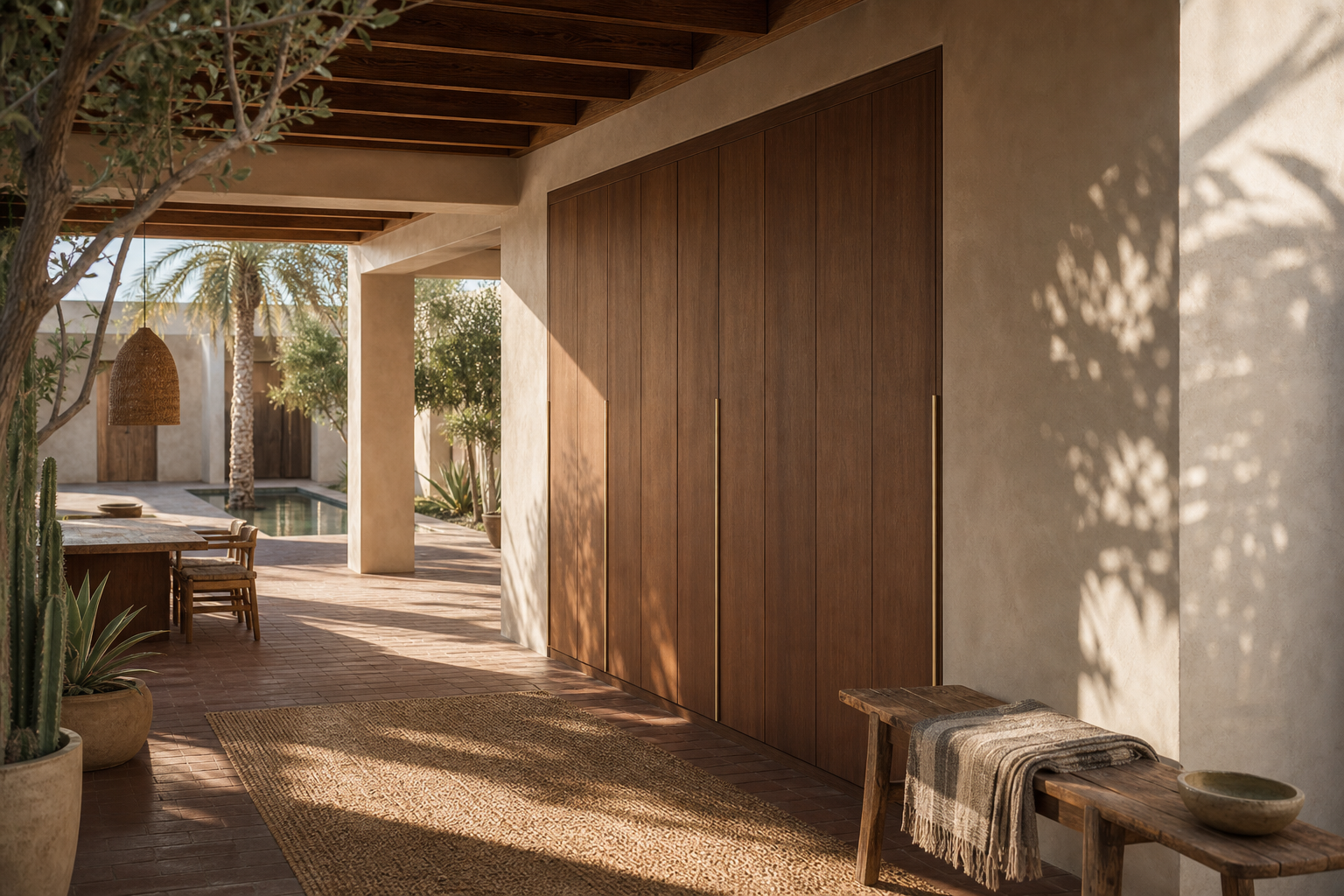 Fadior Elementum Wardrobe Suite with Courtyard Panel Dressing Portal — lifestyle setting with natural light and residential