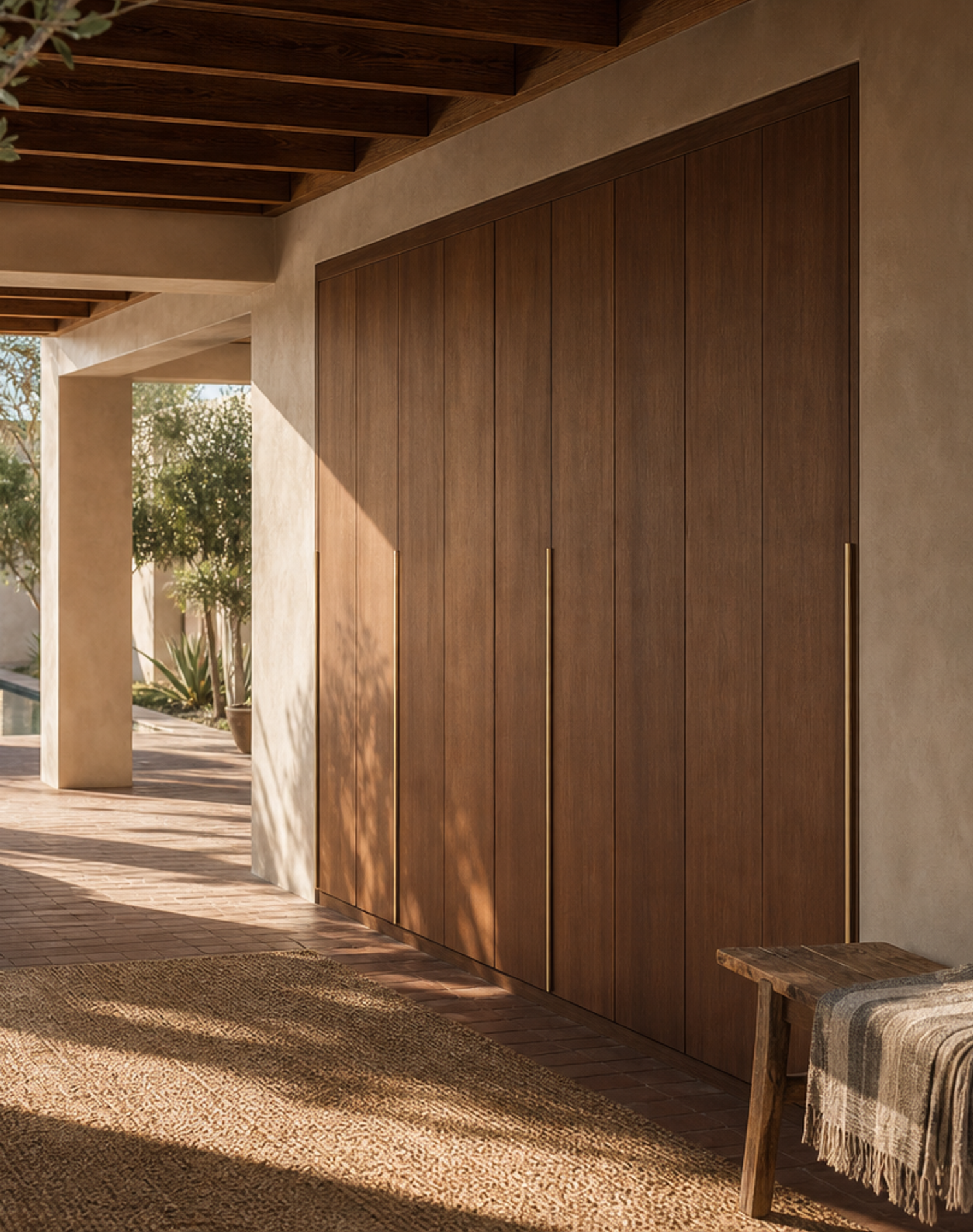 Fadior Elementum Wardrobe Suite with Courtyard Panel Dressing Portal — lifestyle setting with natural light and residential