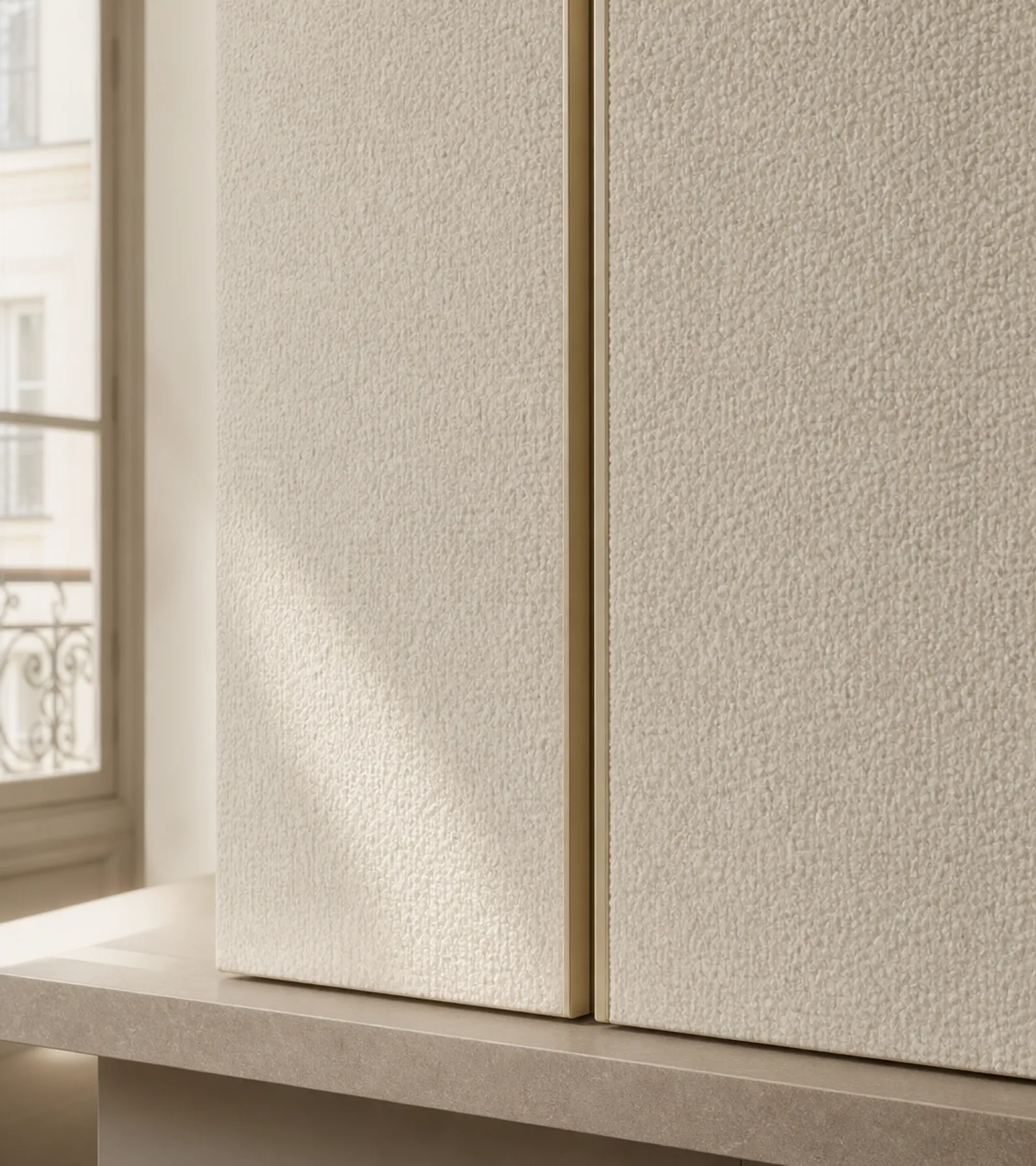 Suite de Armario Lumiere con Pared de Bolsillo Bouclé para Vestidor acabado y detalle