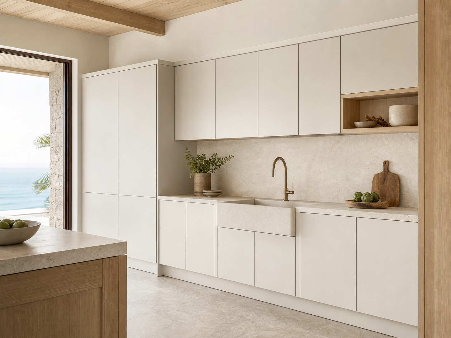 Fadior Solace Kitchen Suite with Apron Wash Prep Wall — interior room context showing cabinet integration