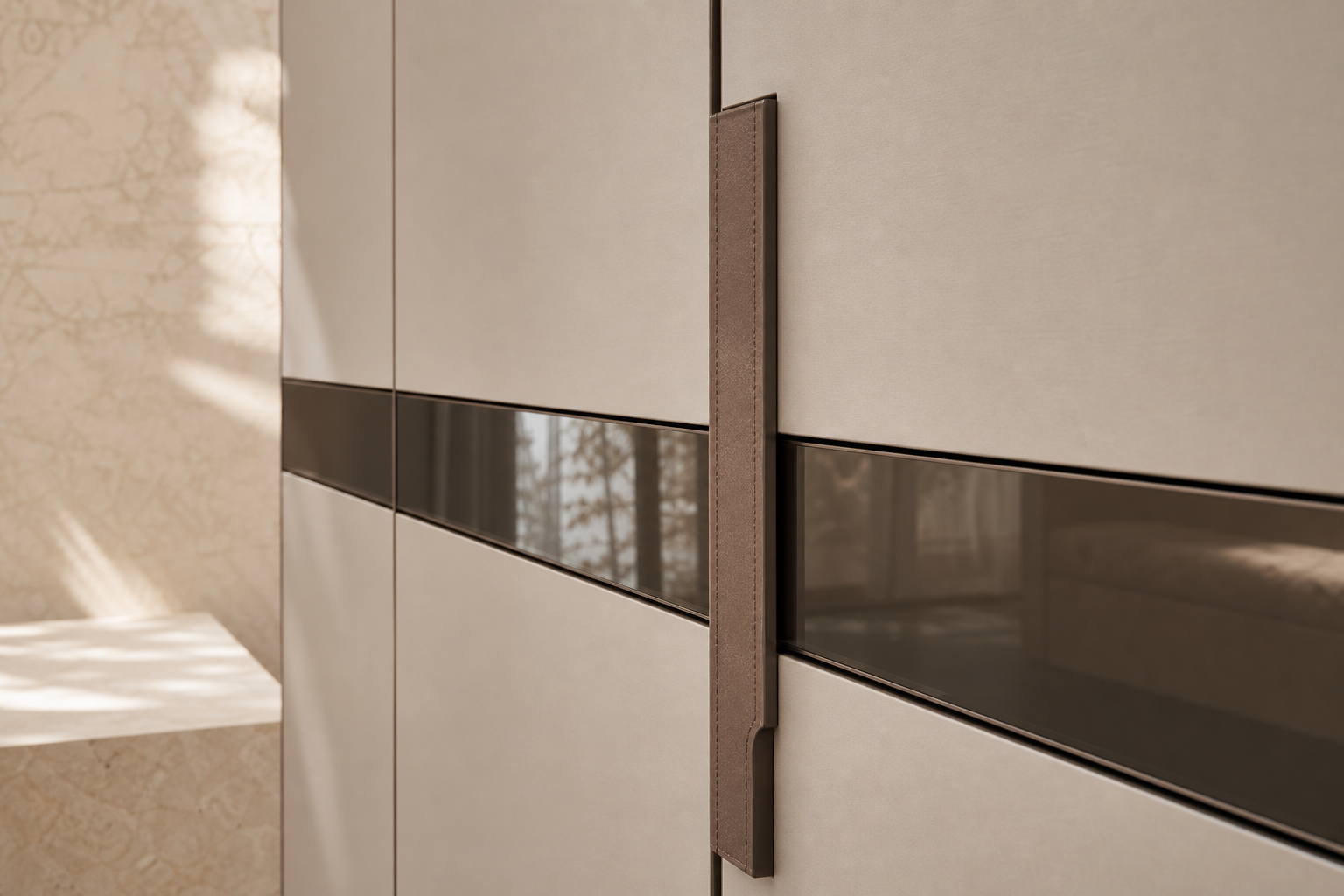 Fadior Canopy Wardrobe Suite with Tailored Dressing Grid — close-up of stainless steel finish and hardware detail