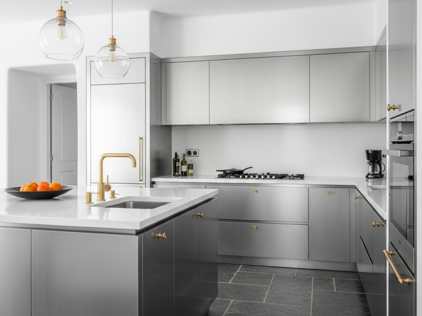 Fadior Oia Cliffside Villa — 304 stainless steel kitchen system, architectural view