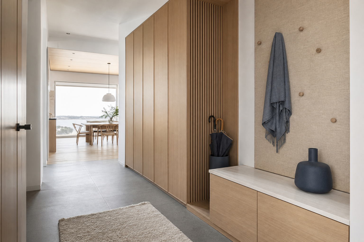 Fadior Savile Entryway Suite with Bamboo Slat Umbrella Bay — interior room context showing cabinet integration