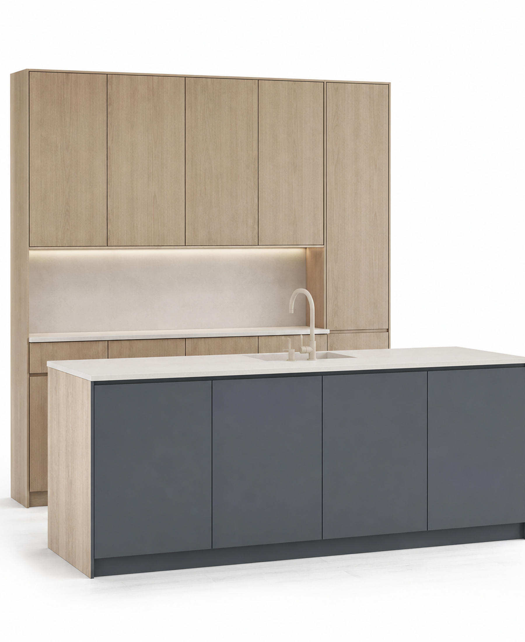 Fadior Pavilion Kitchen Suite with Soft Slate Scullery Peninsula — 304 stainless steel kitchen system, front view
