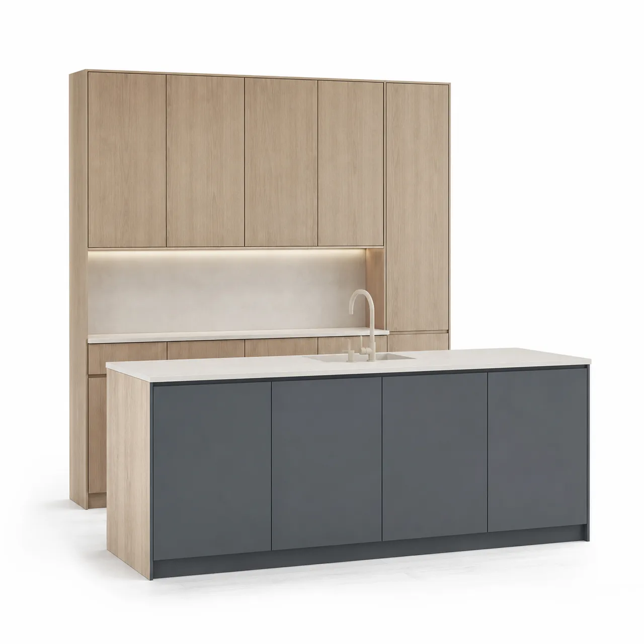 Fadior Pavilion Kitchen Suite with Soft Slate Scullery Peninsula — 304 stainless steel kitchen system, front view