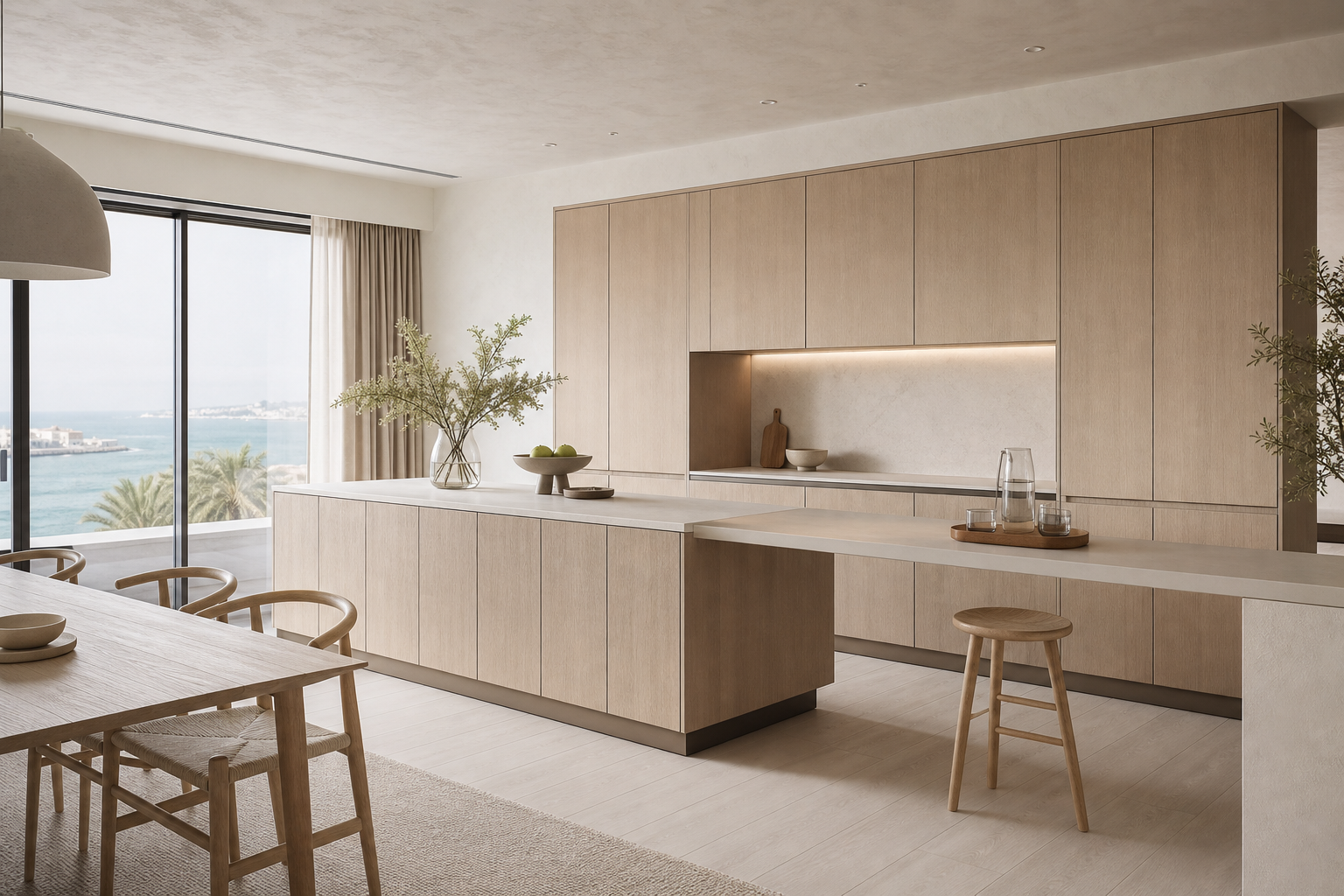 Fadior Dream Home Kitchen Suite with Breakfast Service Bridge — lifestyle setting with natural light and residential styling