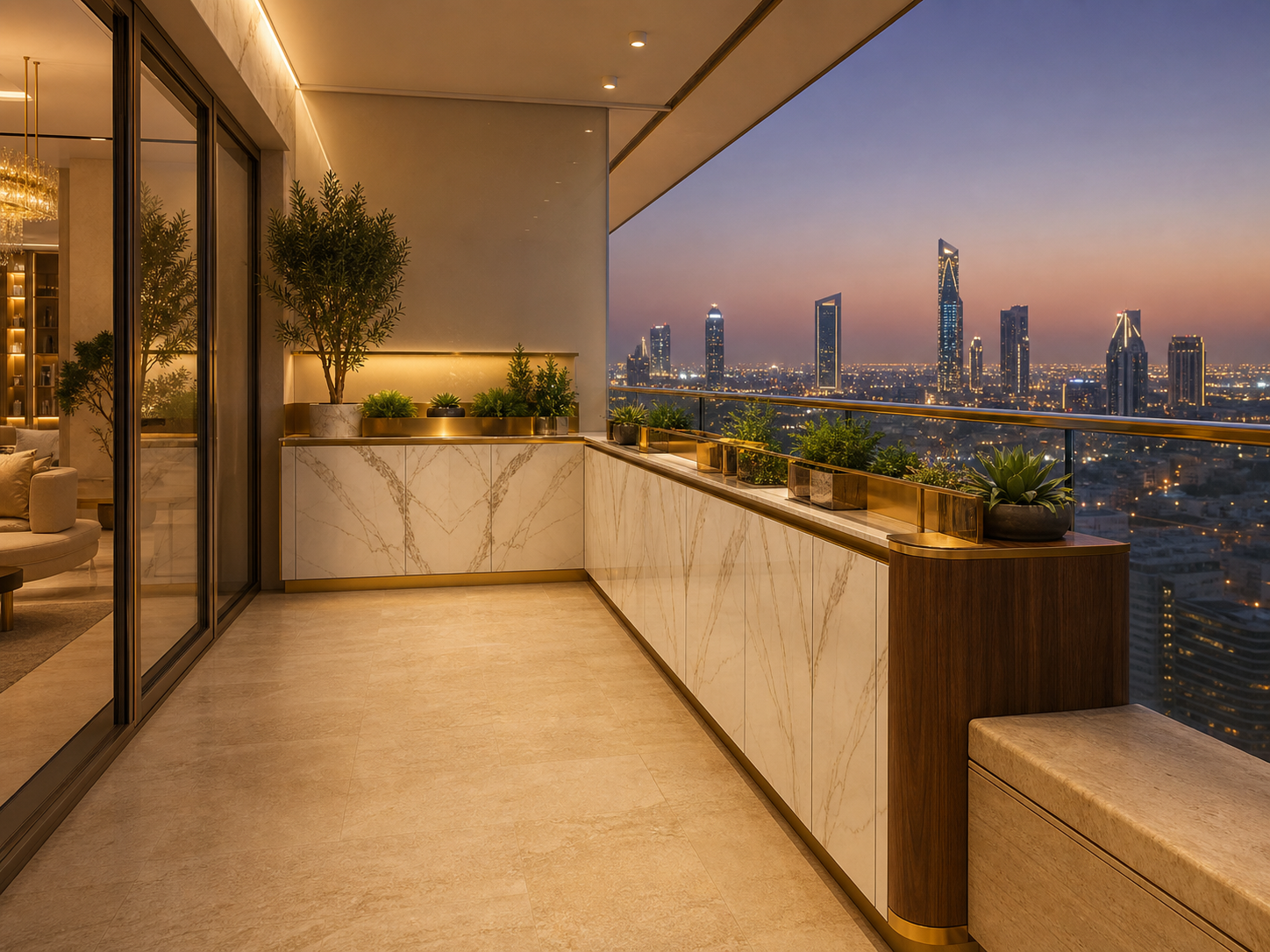 Fadior Soleil Balcony Suite with Planter Service Rail — interior room context showing cabinet integration