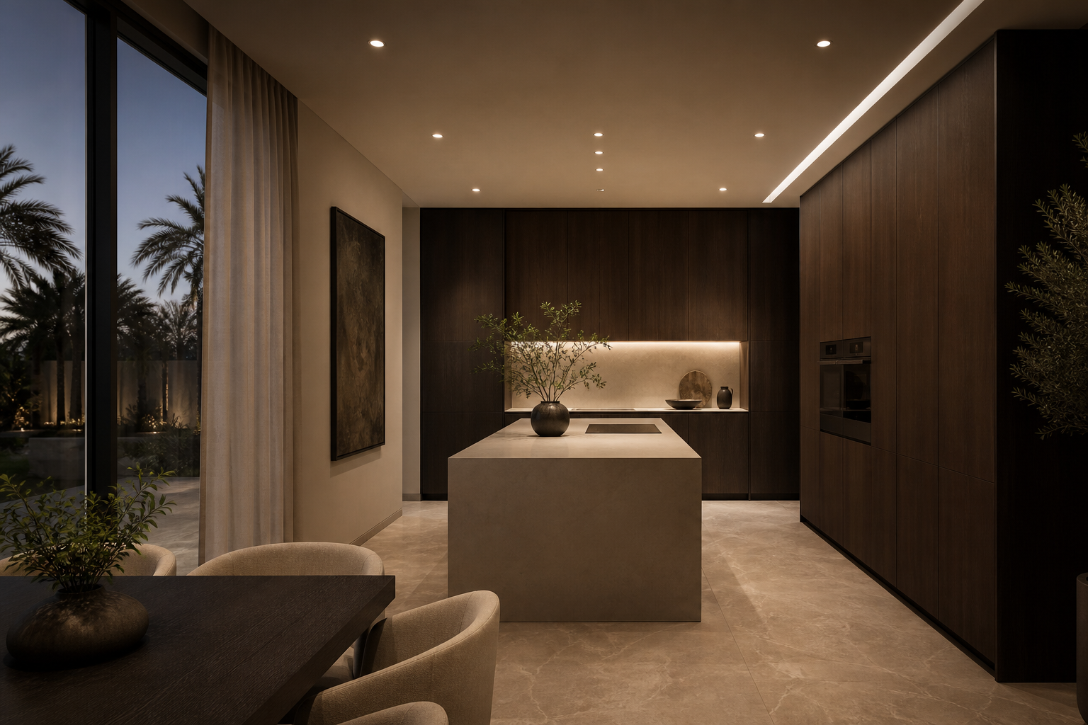 Fadior Armarios Meridian Sintered Stone Worktop Spine — interior room context showing cabinet integration