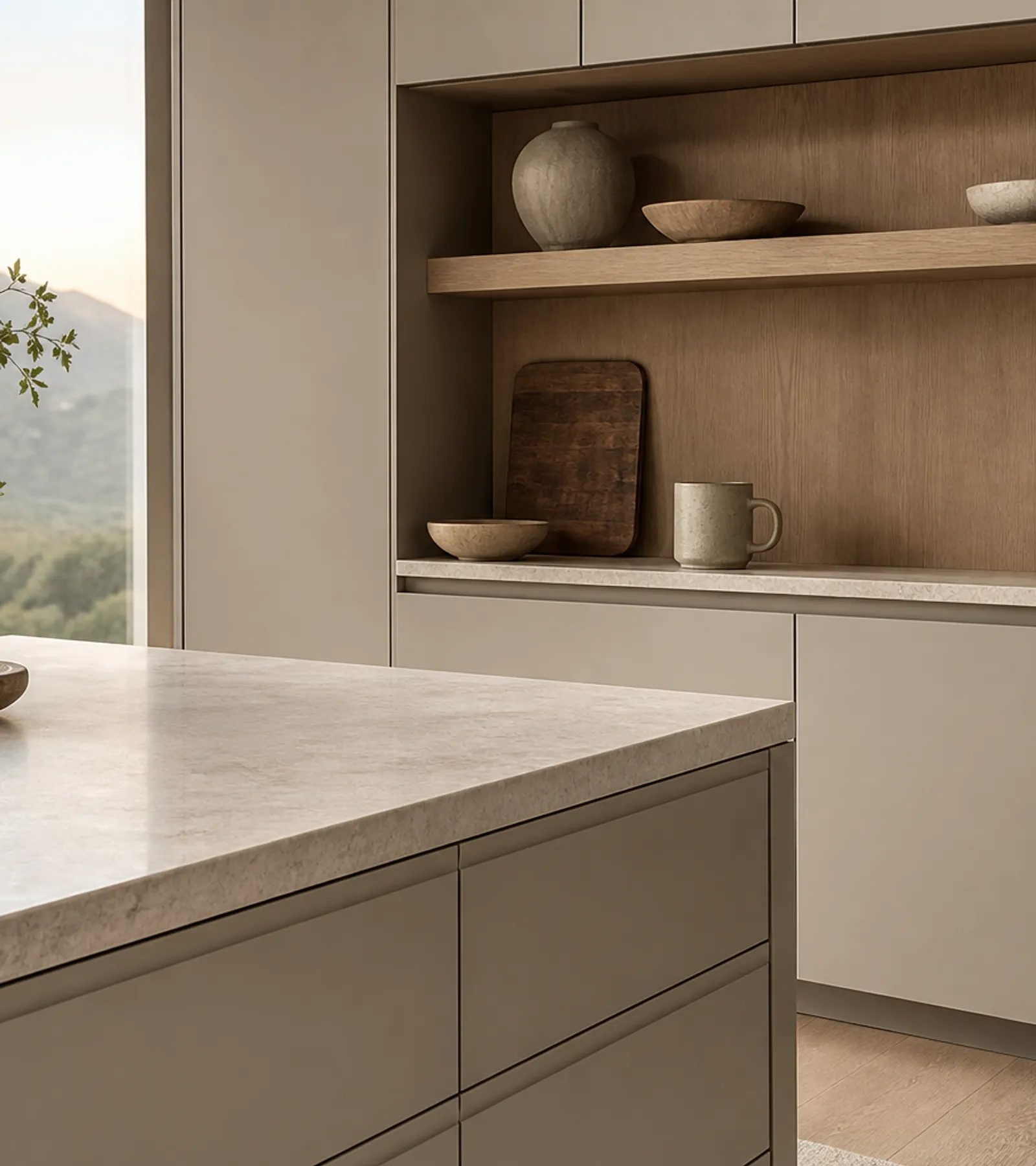 Suite de Cocina Meridian con Desayunador Empotrado acabado y detalle