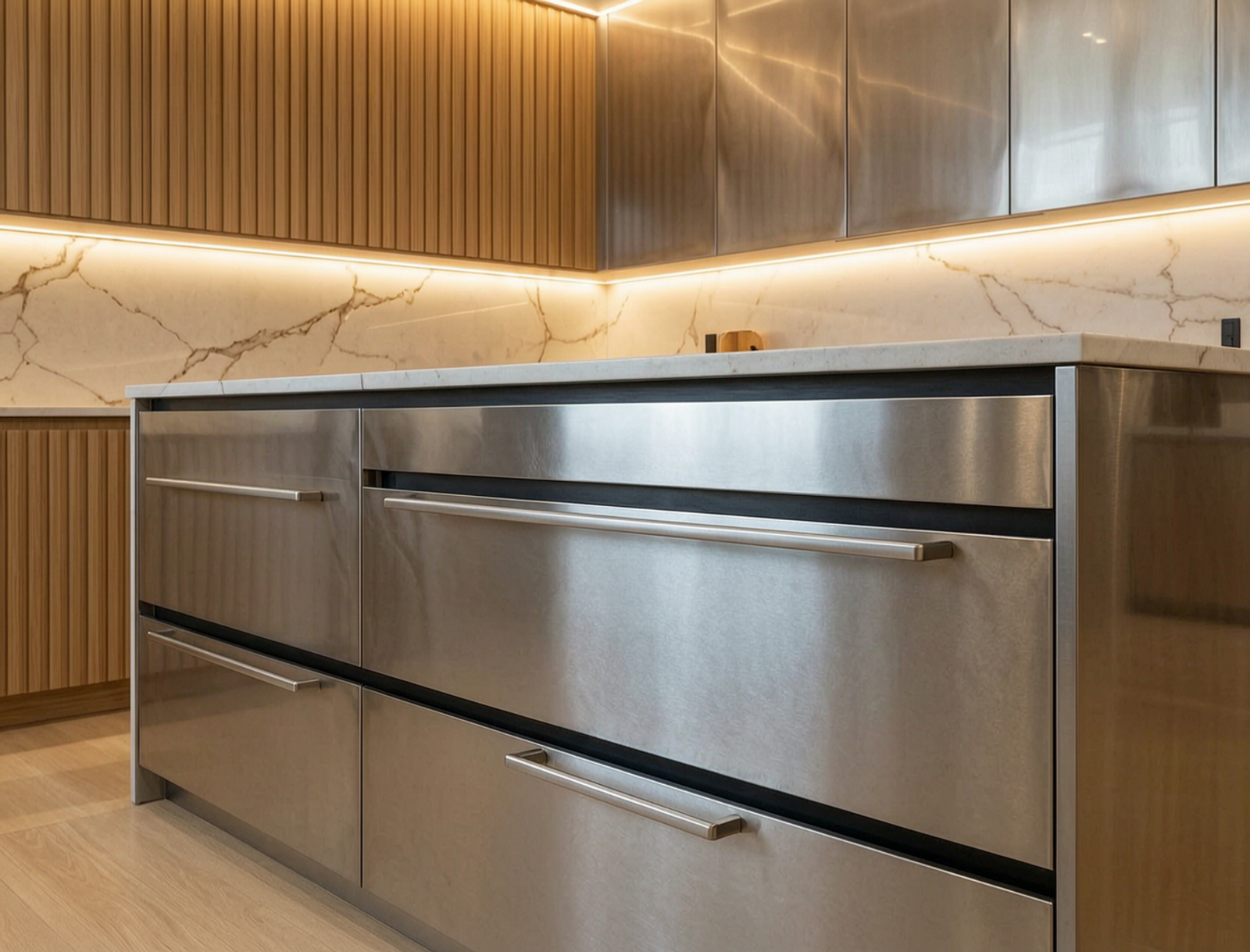 Nano Anti-Fingerprint Coating (AFP) applied in luxury residential kitchen cabinet fronts and handles