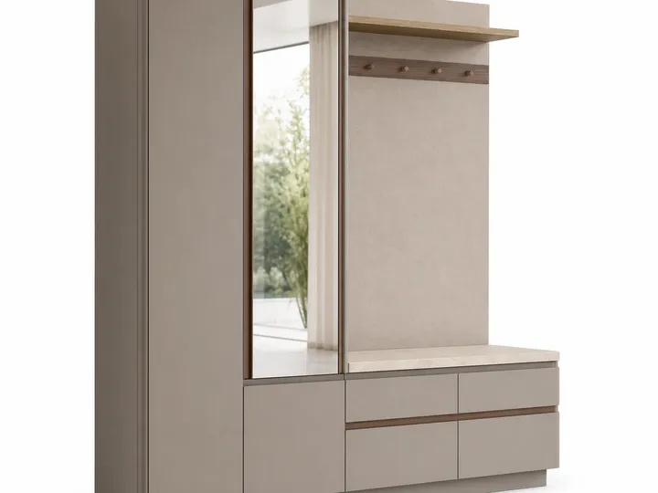 Fadior Ecliptic Entryway Suite with Floating Valet Mirror Pier — 304 stainless steel entryway system, front view