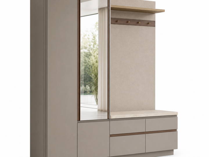 Fadior Ecliptic Entryway Suite with Floating Valet Mirror Pier — 304 stainless steel entryway system, front view