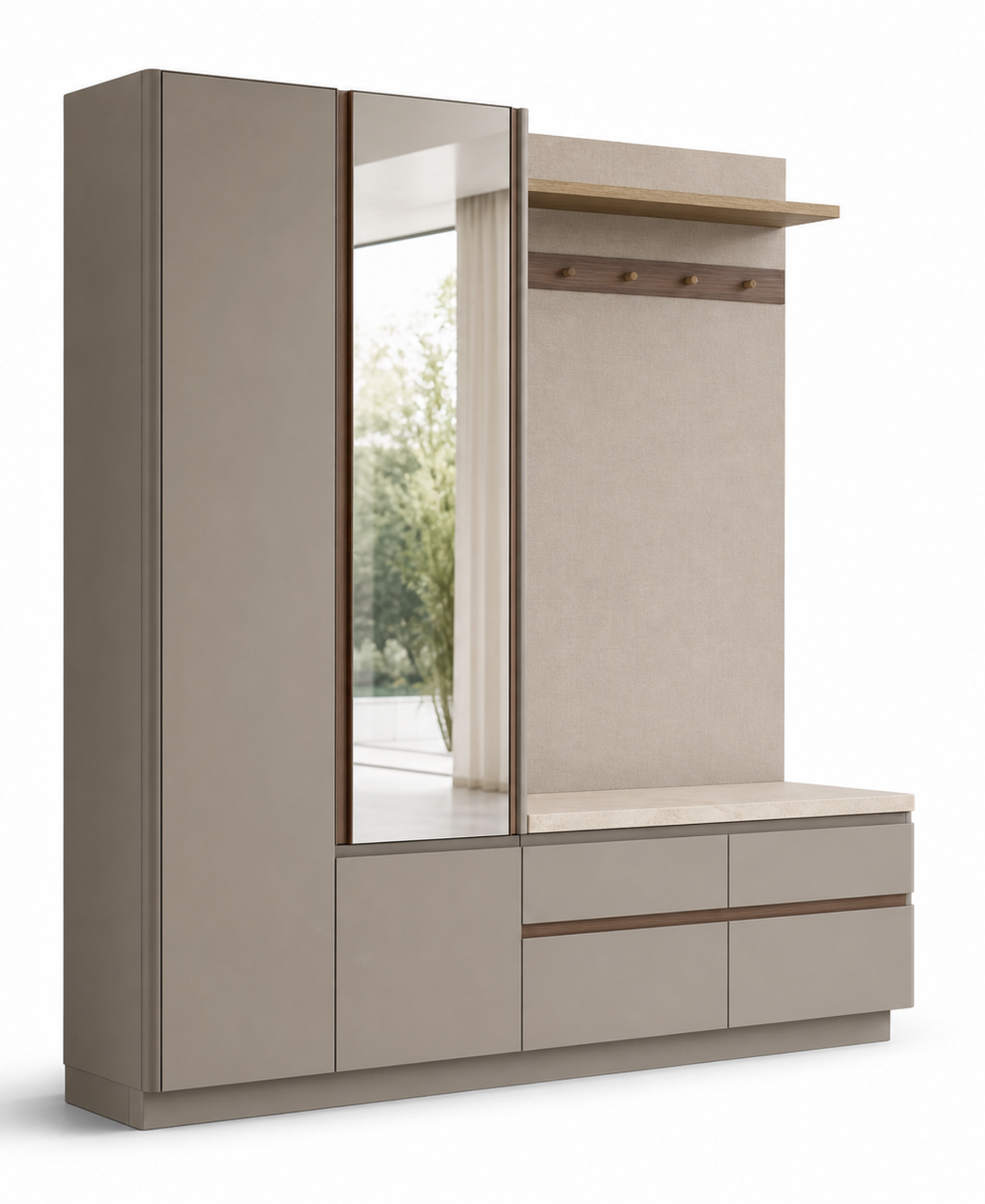Fadior Ecliptic Entryway Suite with Floating Valet Mirror Pier — 304 stainless steel entryway system, front view
