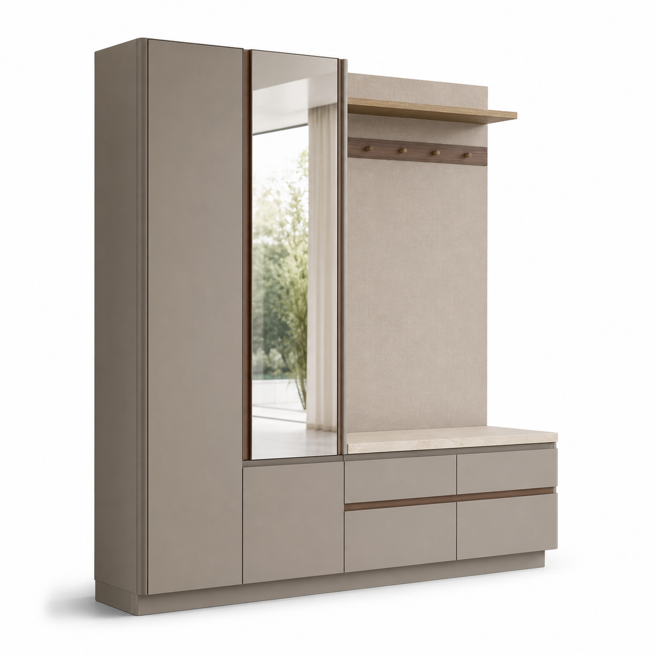 Fadior Ecliptic Entryway Suite with Floating Valet Mirror Pier — 304 stainless steel entryway system, front view