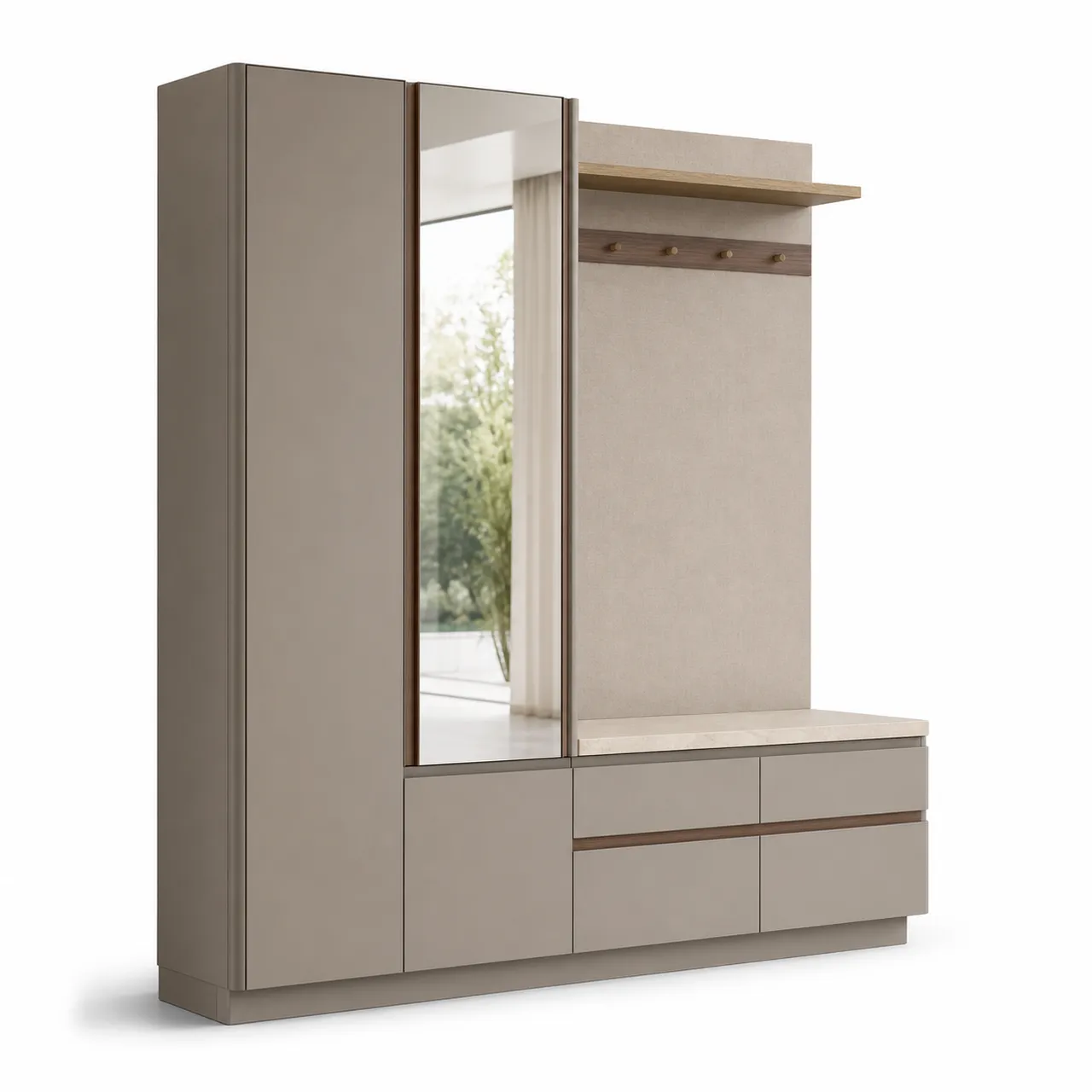Fadior Ecliptic Entryway Suite with Floating Valet Mirror Pier — 304 stainless steel entryway system, front view