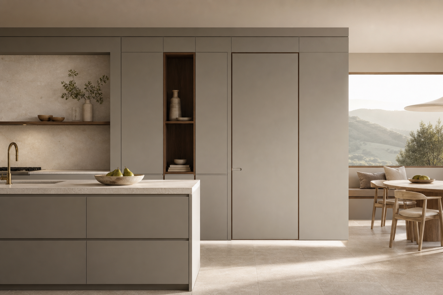 Fadior Alabaster Interior Door Suite with Flexible Passage Wall — lifestyle setting with natural light and residential styling