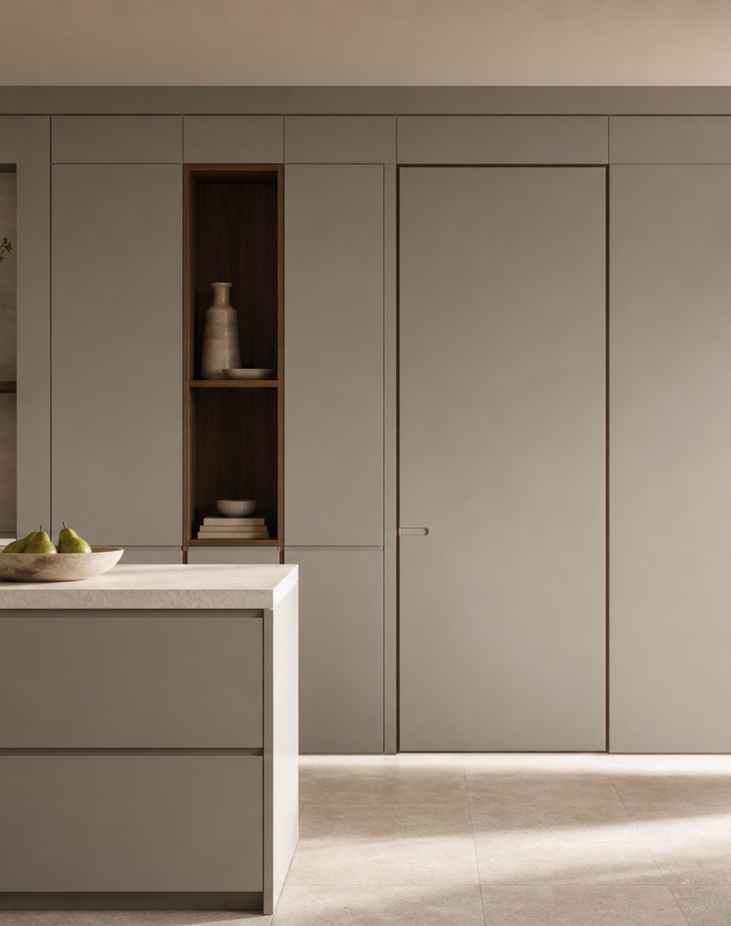 Fadior Alabaster Interior Door Suite with Flexible Passage Wall — lifestyle setting with natural light and residential styling