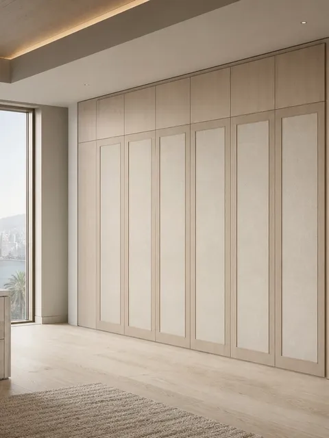 Fadior Elementum Wardrobe Suite with Parchment Travel Threshold — 304 stainless steel wardrobe system, front view